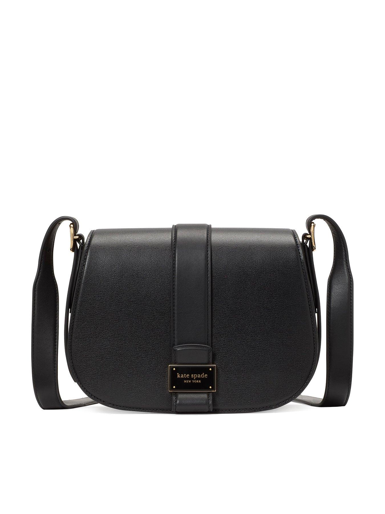 Image 1 of 4 of Kate Spade New York Nouveau Textured Leather Medium Saddle Bag - Black