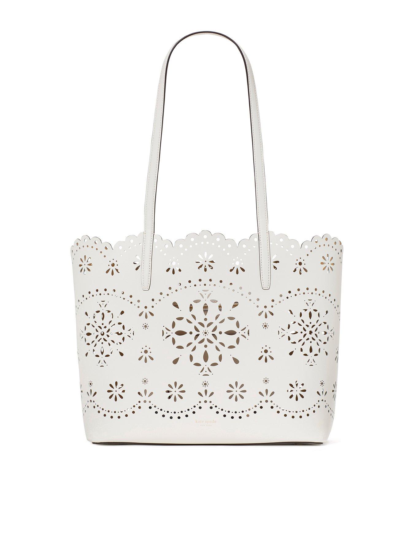 Image 1 of 4 of Kate Spade New York Do It All Flower Perforated Fine Grain Leather Large Tote Bag - White