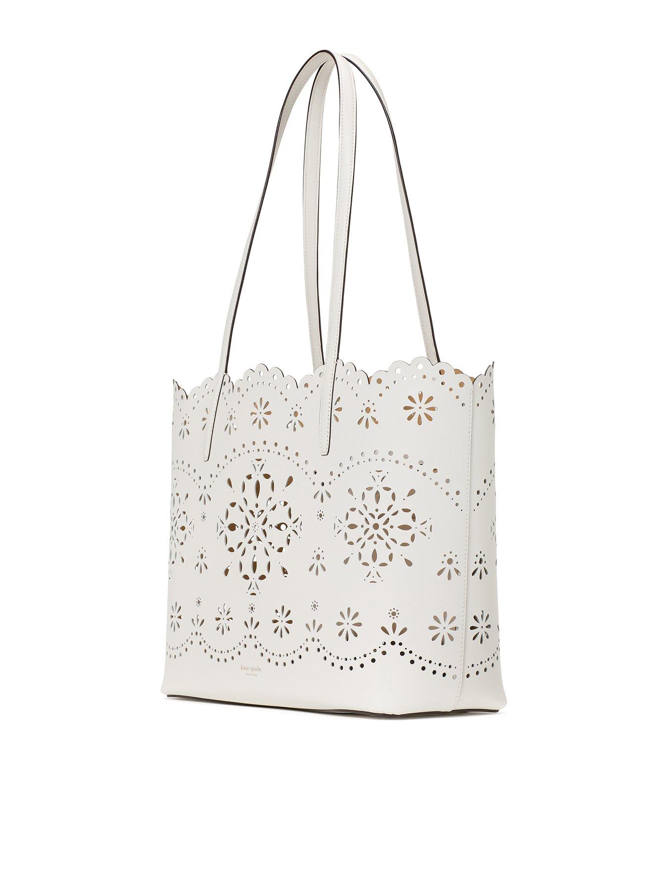 Image 3 of 4 of Kate Spade New York Do It All Flower Perforated Fine Grain Leather Large Tote Bag - White