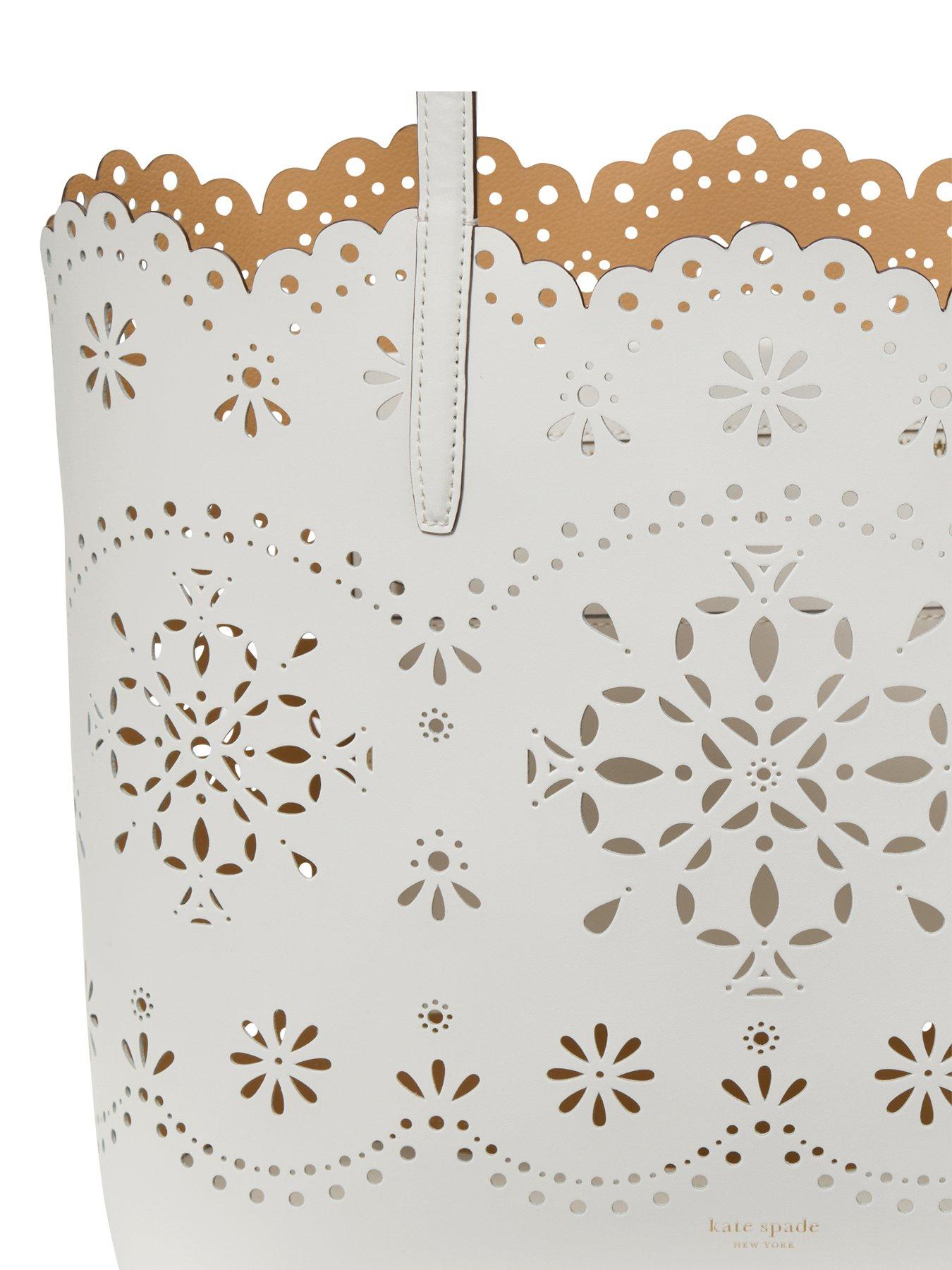 Image 4 of 4 of Kate Spade New York Do It All Flower Perforated Fine Grain Leather Large Tote Bag - White