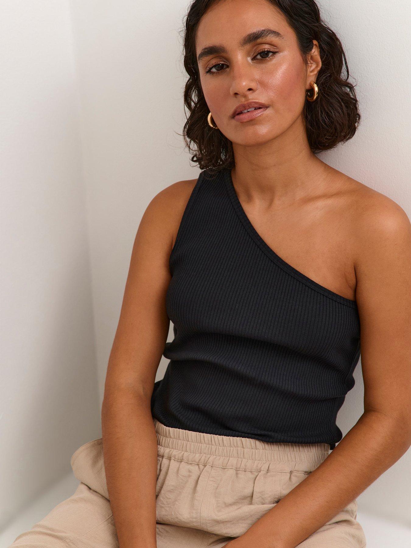  image of kaffe-pia-one-shoulder-top-black