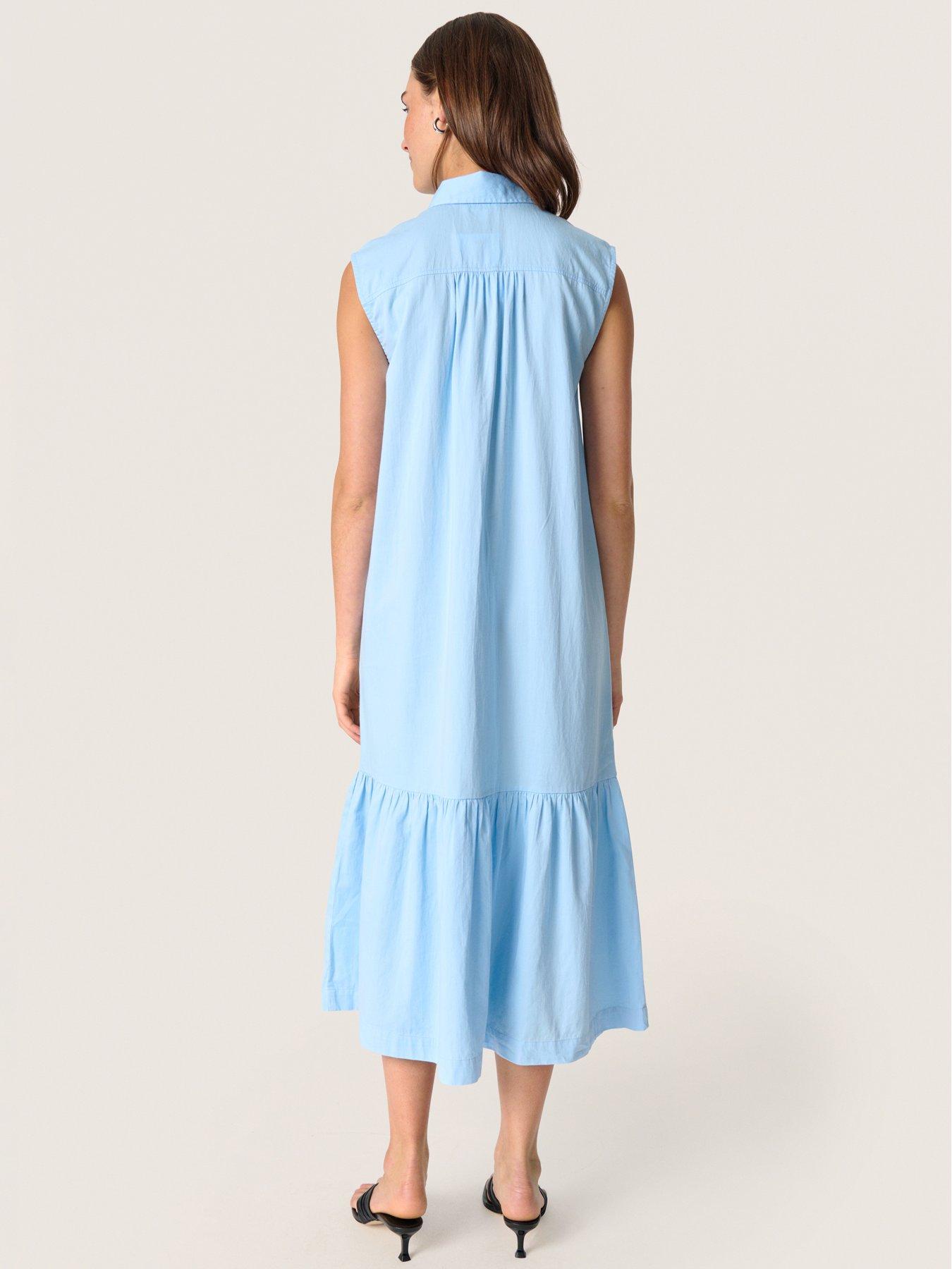 stillFront image of soaked-in-luxury-bamone-shirt-collared-midi-dress-blue