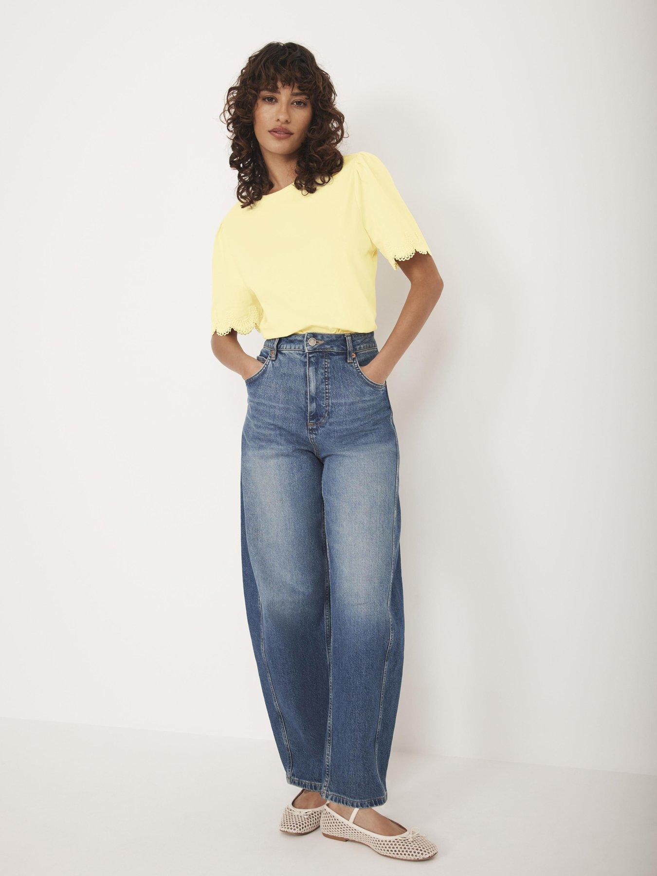  image of mint-velvet-lace-trim-t-shirt-yellow