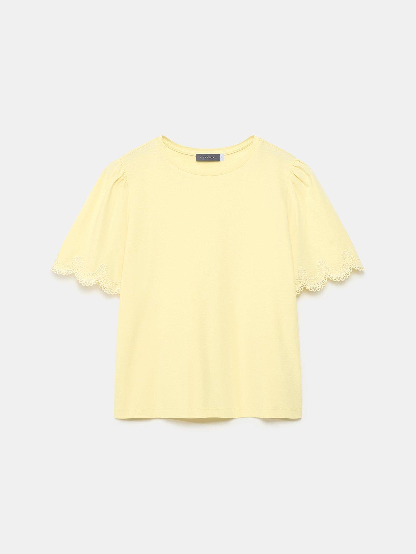  image of mint-velvet-lace-trim-t-shirt-yellow