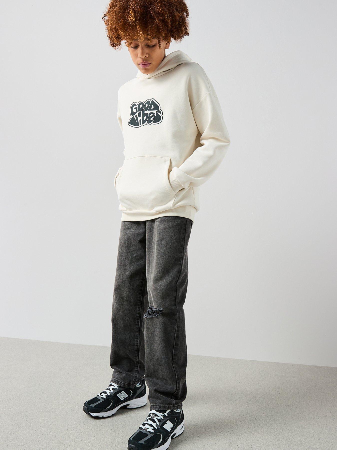 The Very Collection Boys Good Vibes Drop Shoulder Hoodie - Cream