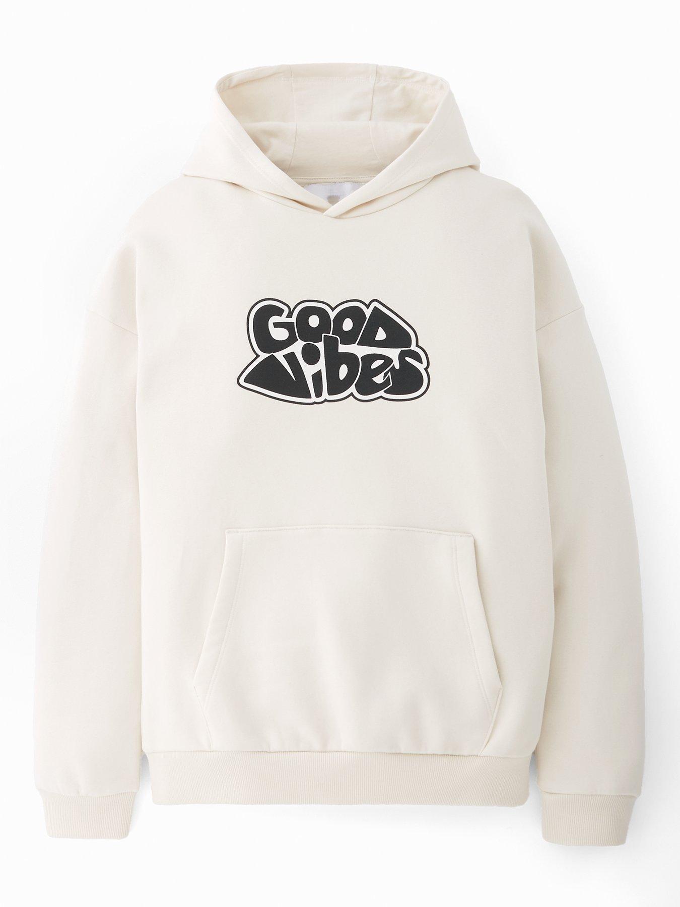 The Very Collection Boys Good Vibes Drop Shoulder Hoodie - Cream