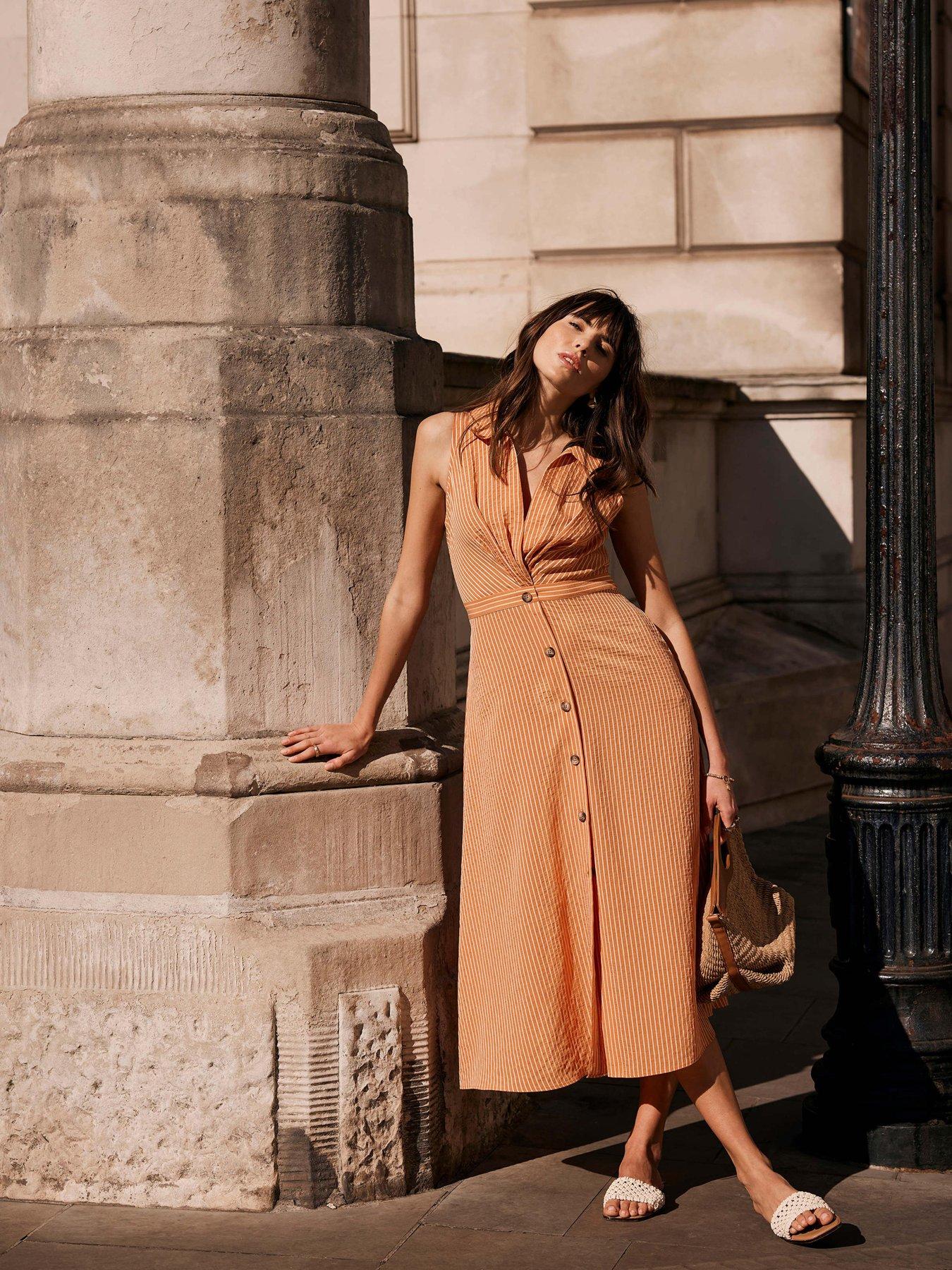 undefined Twist Stripe Midi Dress - Orange