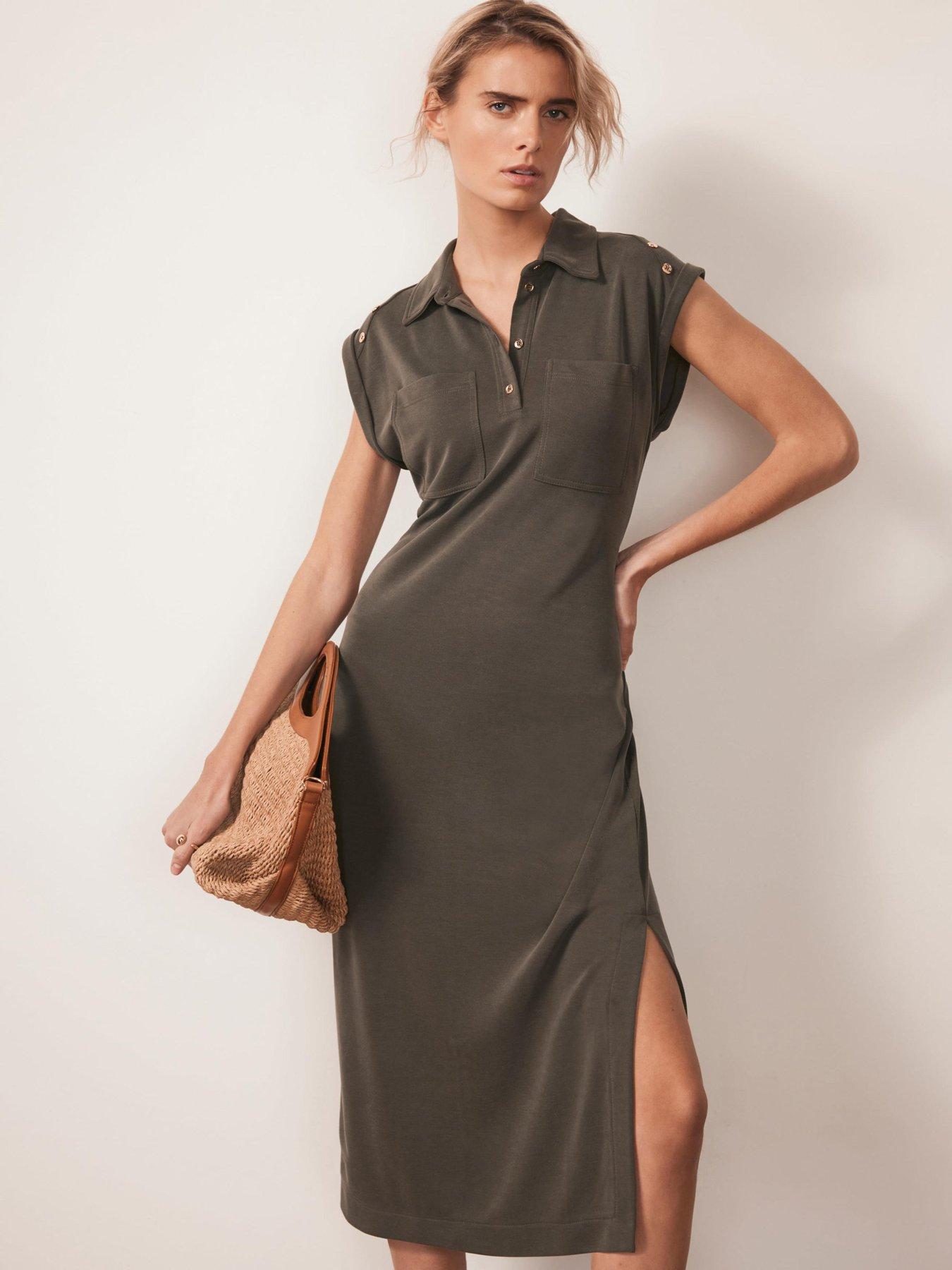 undefined Khaki Utility Midi Dress - Green