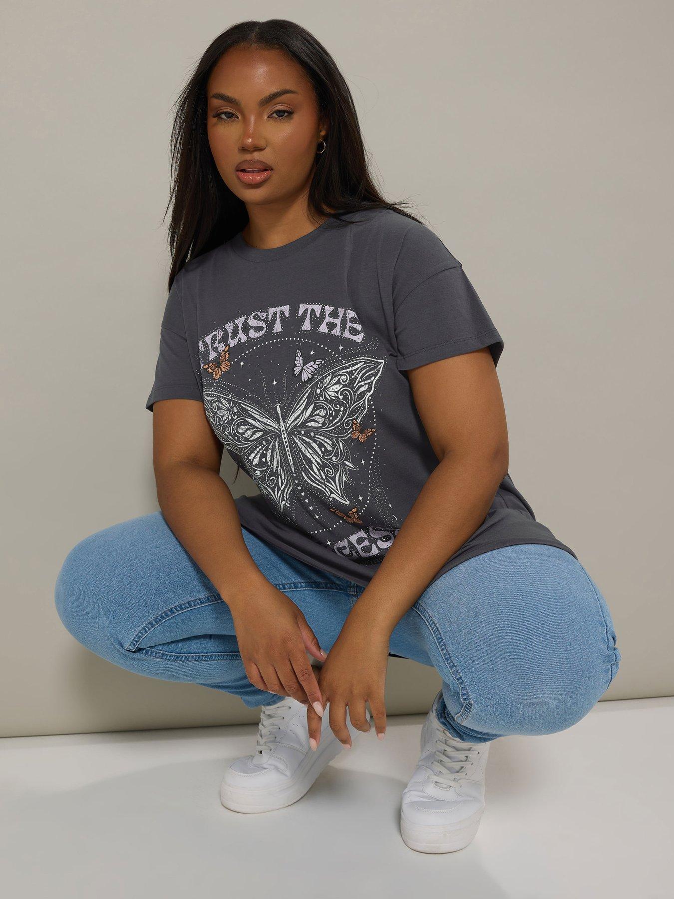 front image of yours-curve-placement-print-t-shirt-grey