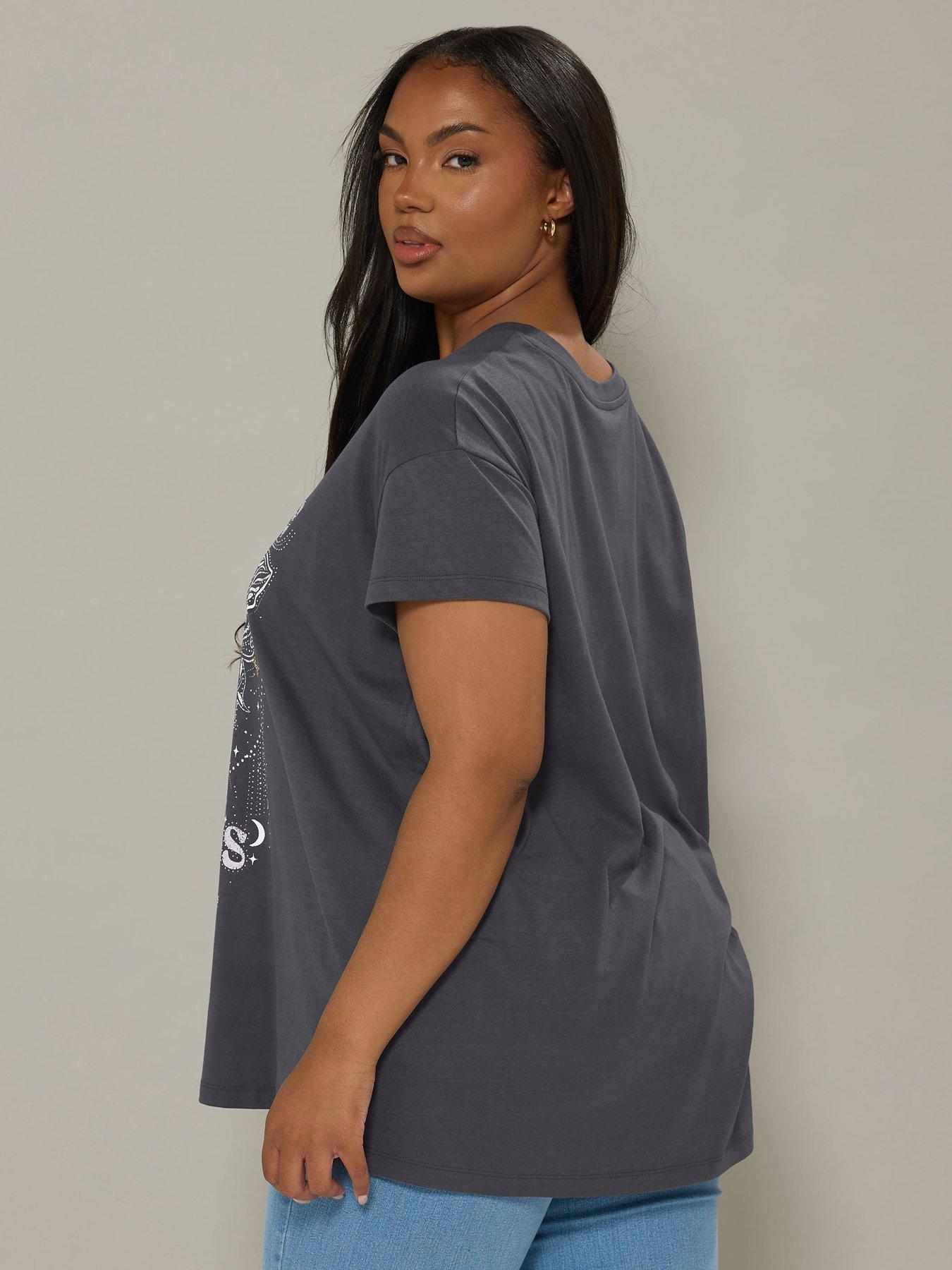 stillFront image of yours-curve-placement-print-t-shirt-grey