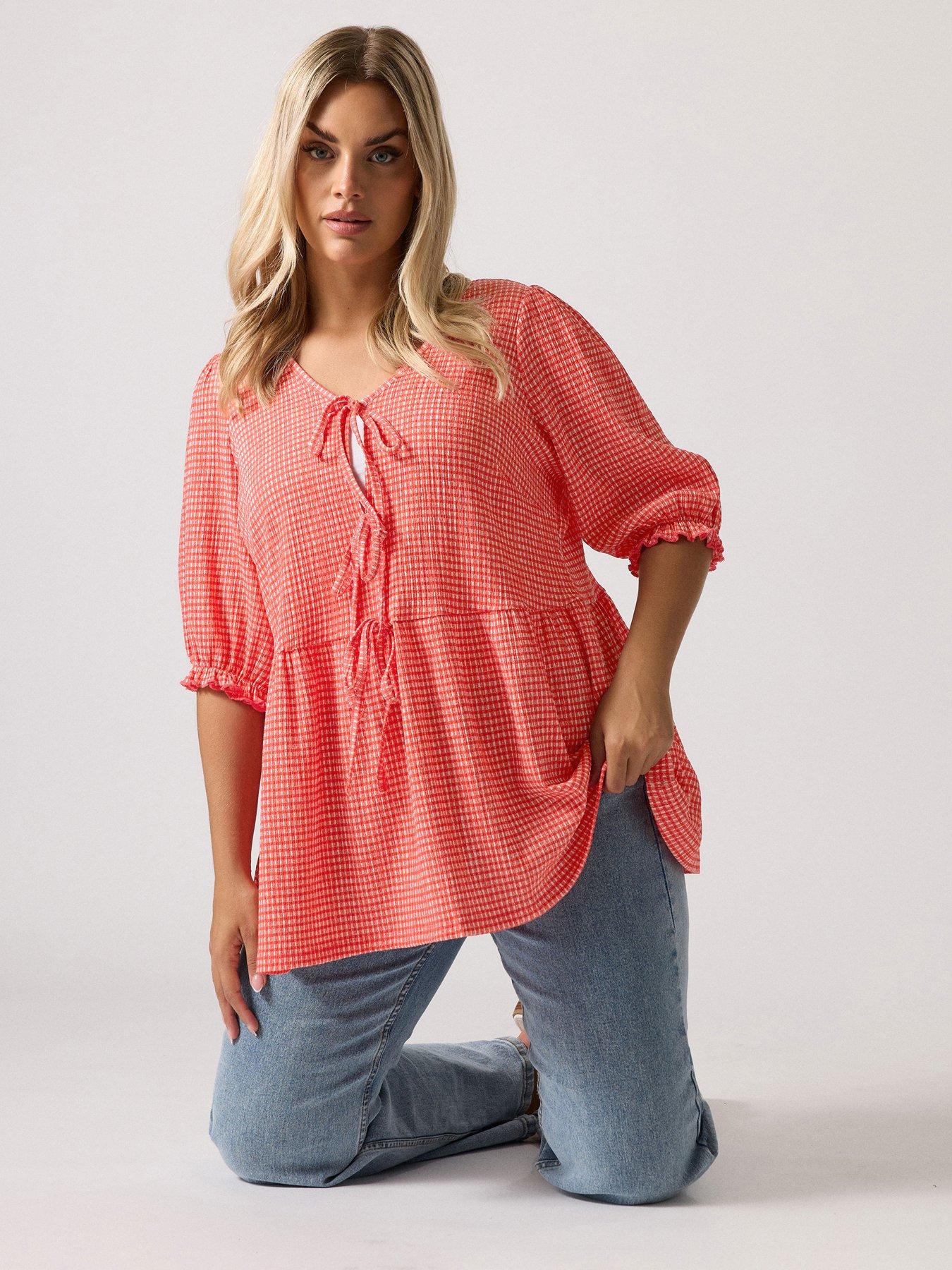 undefined Curve Bow Front Smock Top - Red