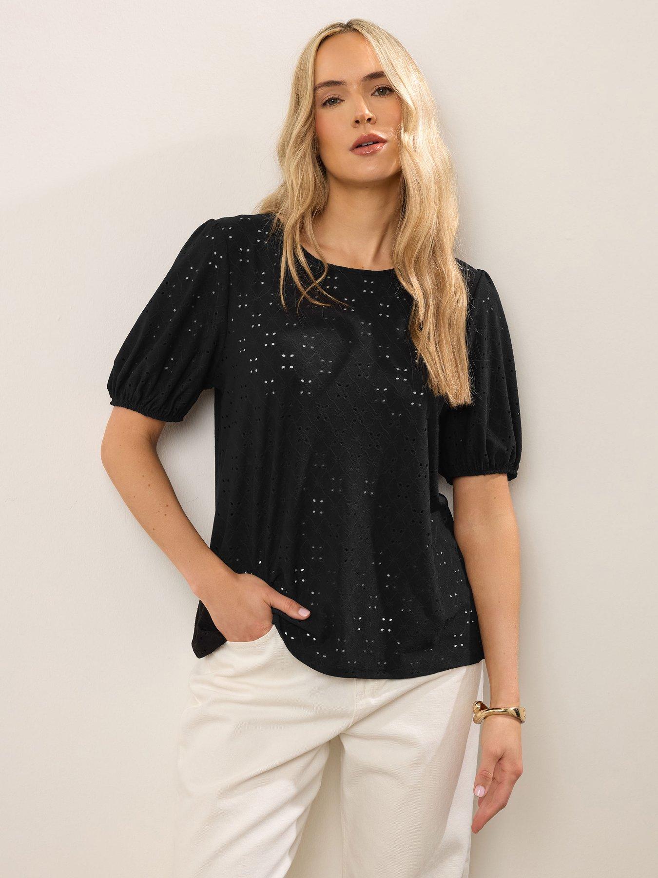 Image 1 of 4 of Long Tall Sally Tall Broiderie Puff Sleeve Top - Black