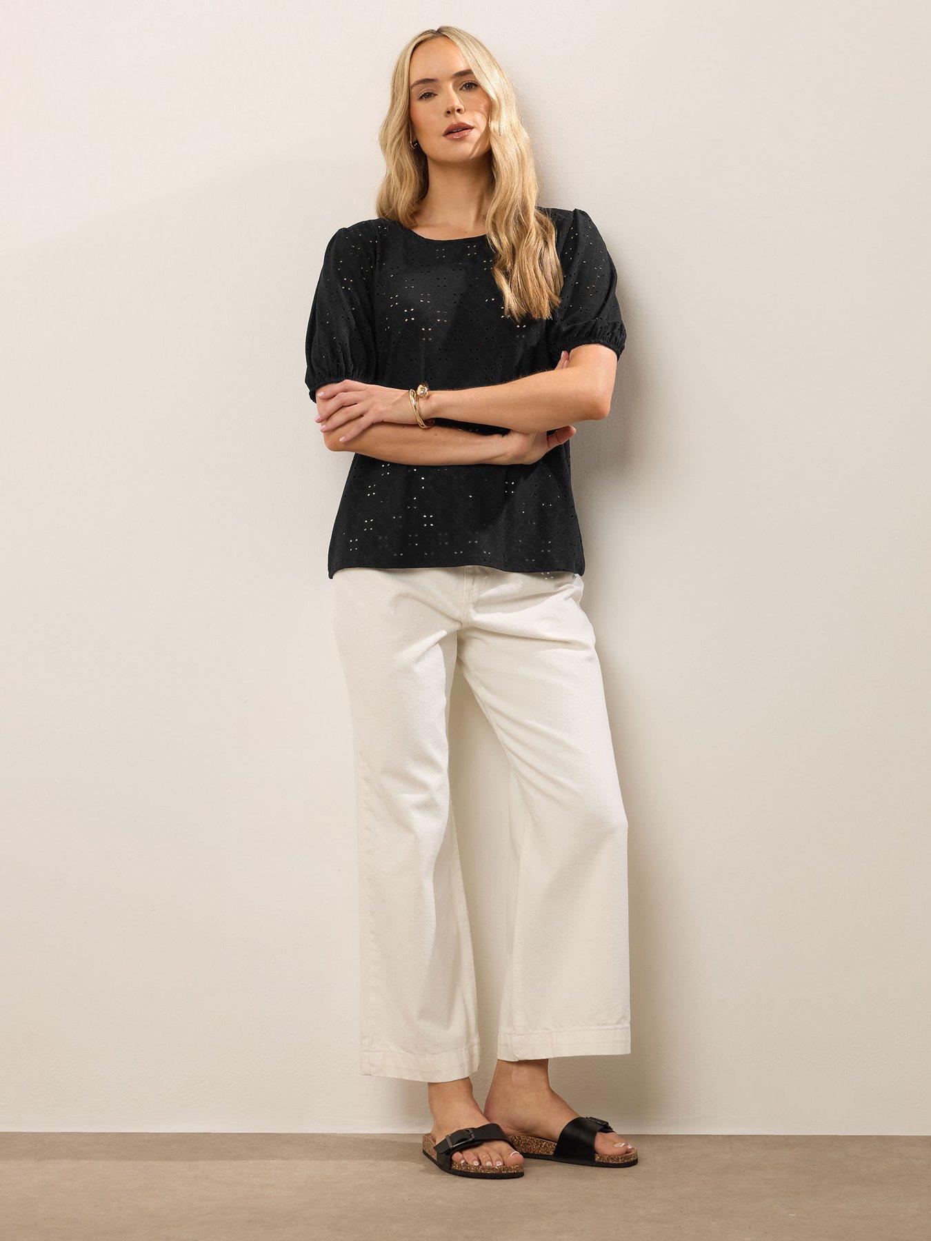 Image 3 of 4 of Long Tall Sally Tall Broiderie Puff Sleeve Top - Black