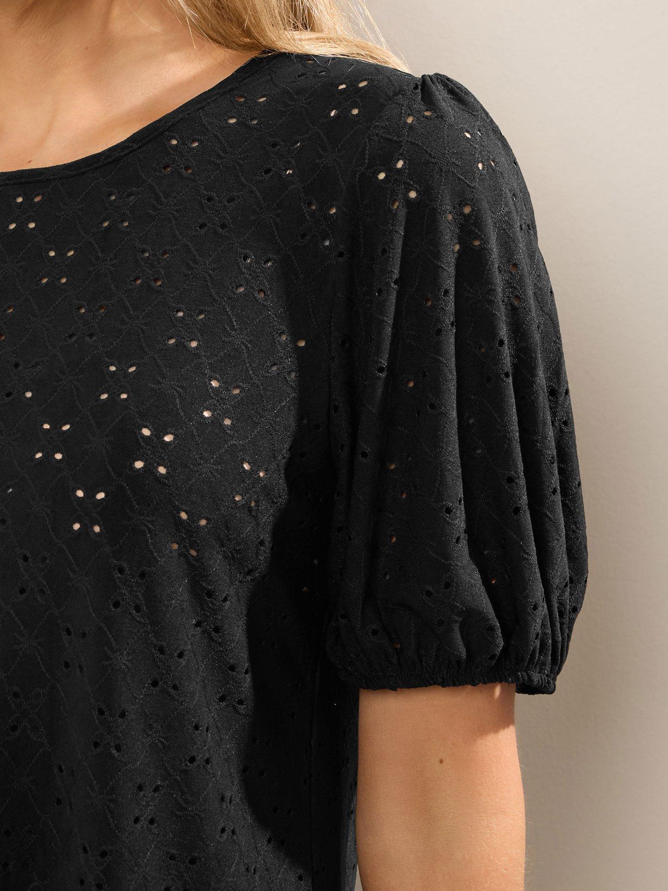 Image 4 of 4 of Long Tall Sally Tall Broiderie Puff Sleeve Top - Black