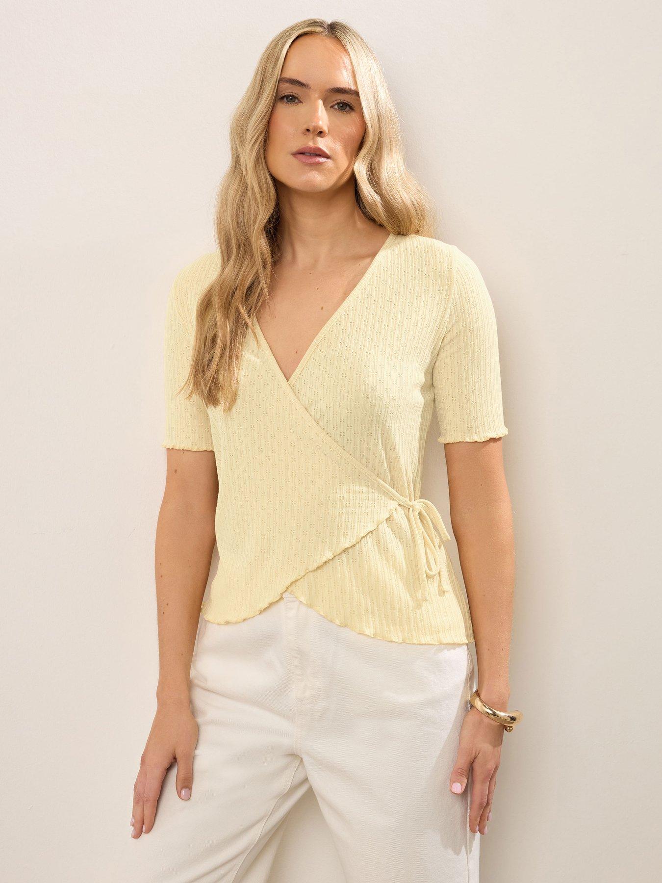 Yours Tall Pointelle Wrap Top - Yellow