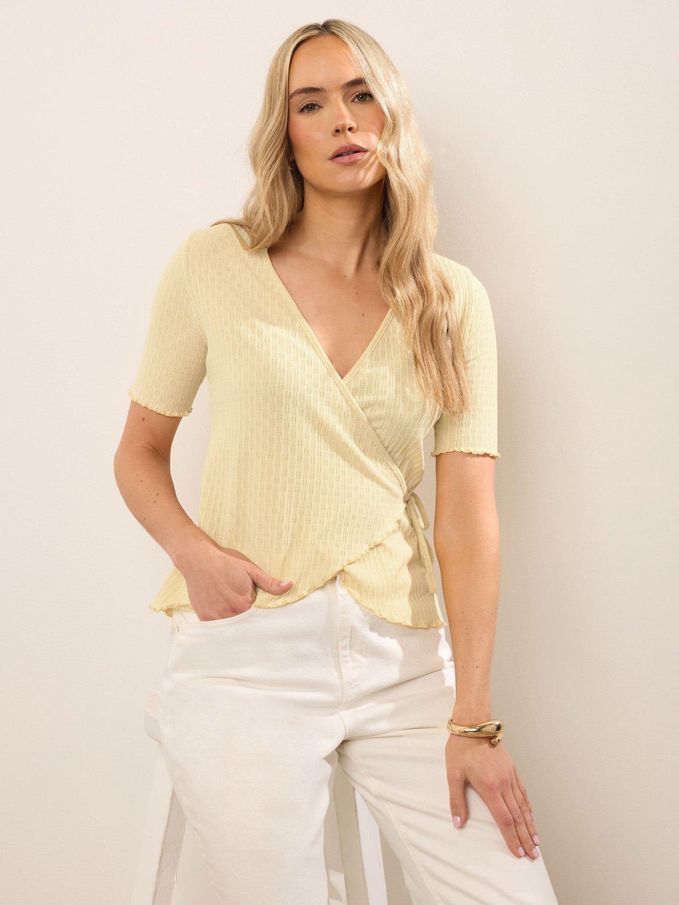 Image 4 of 4 of Yours Tall Pointelle Wrap Top - Yellow