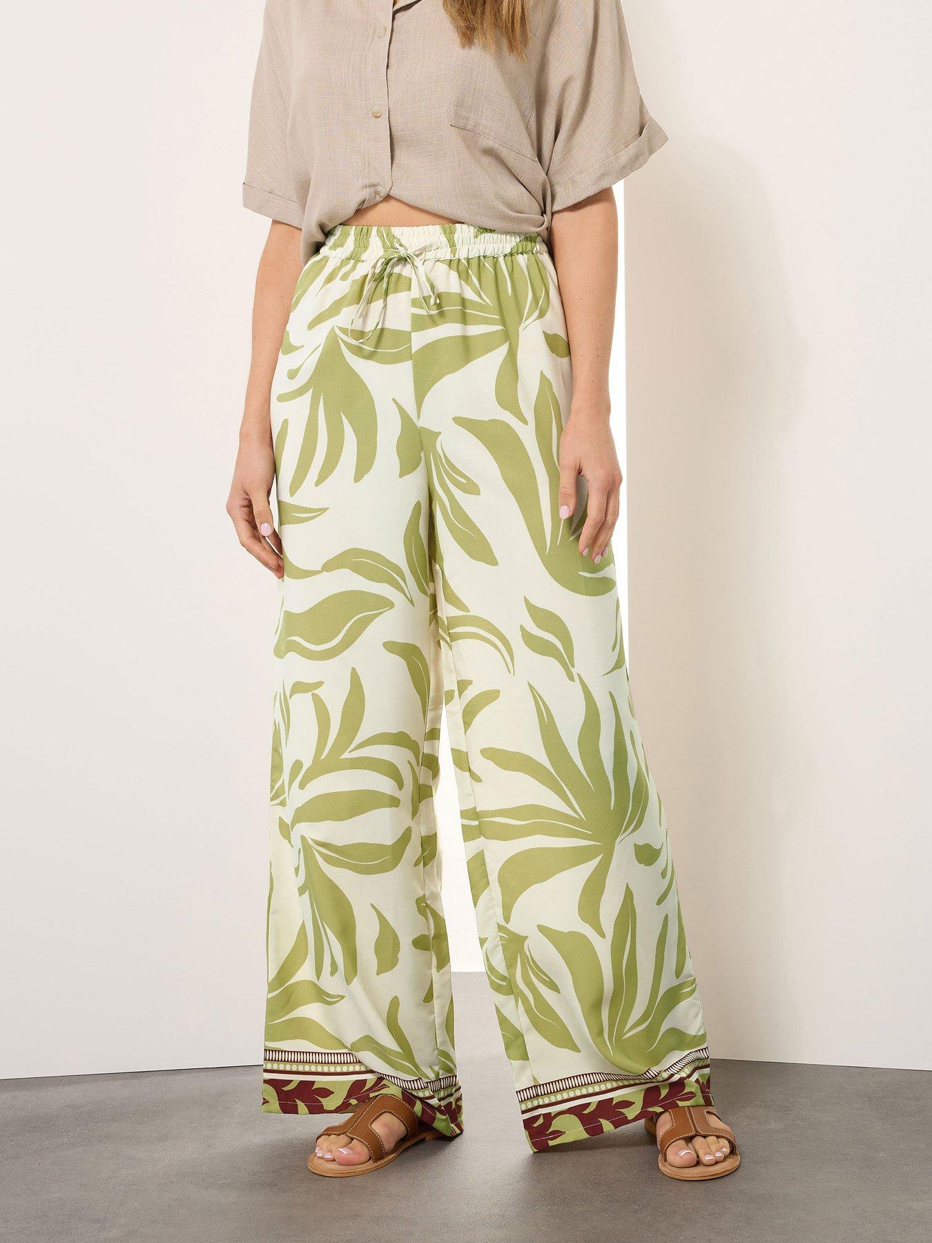 undefined Tall Palm Print Wide Leg Trouser 34" - Green