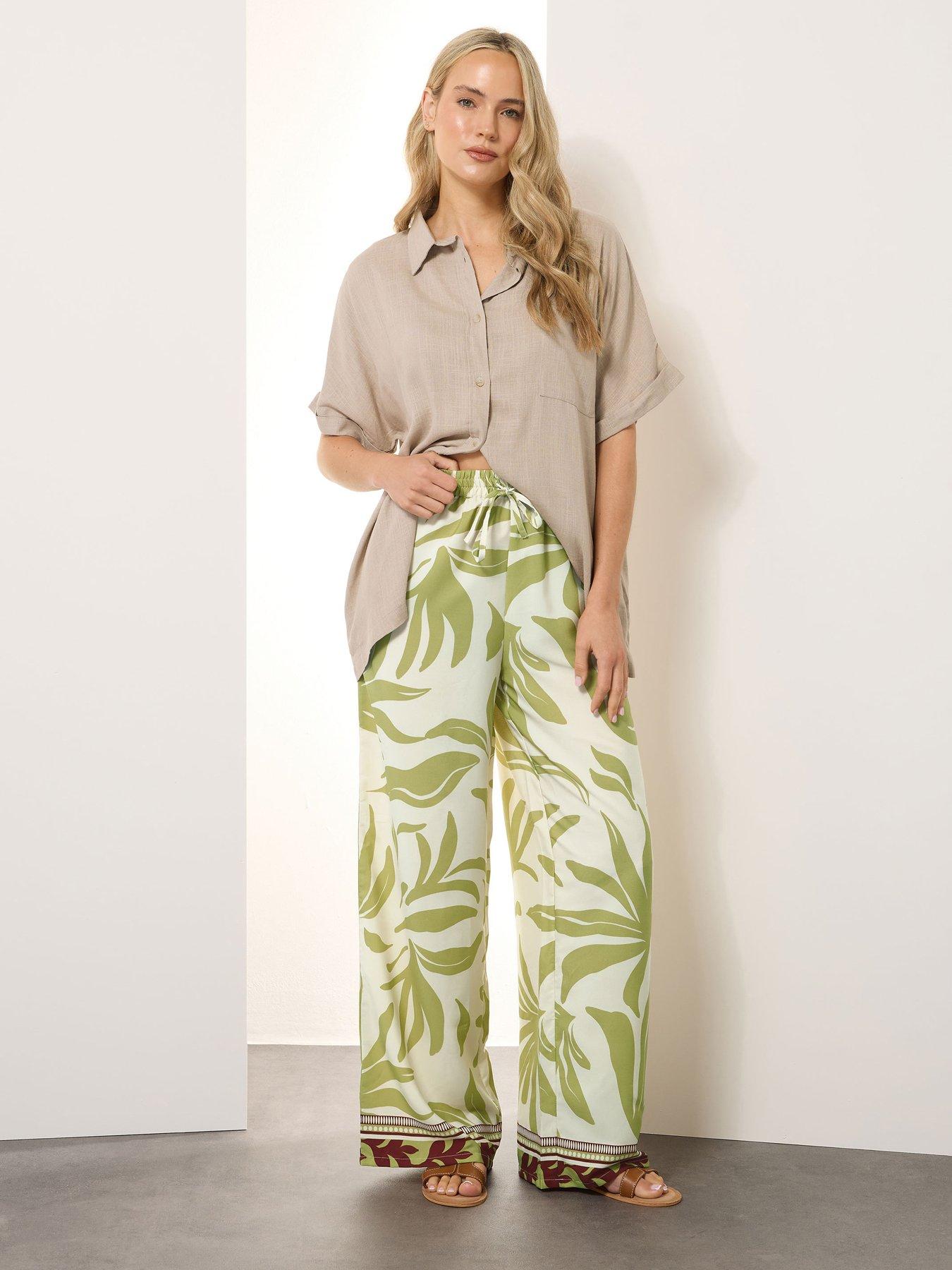 Image 3 of 4 of Long Tall Sally Tall Palm Print Wide Leg Trouser 34" - Green