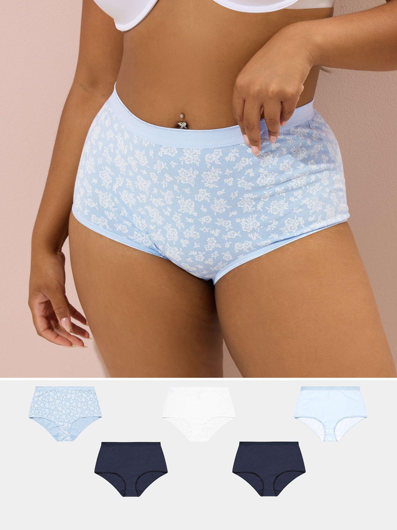 Image 1 of 4 of Yours Curve 5 Pack Chambray Floral Full Briefs - Blue