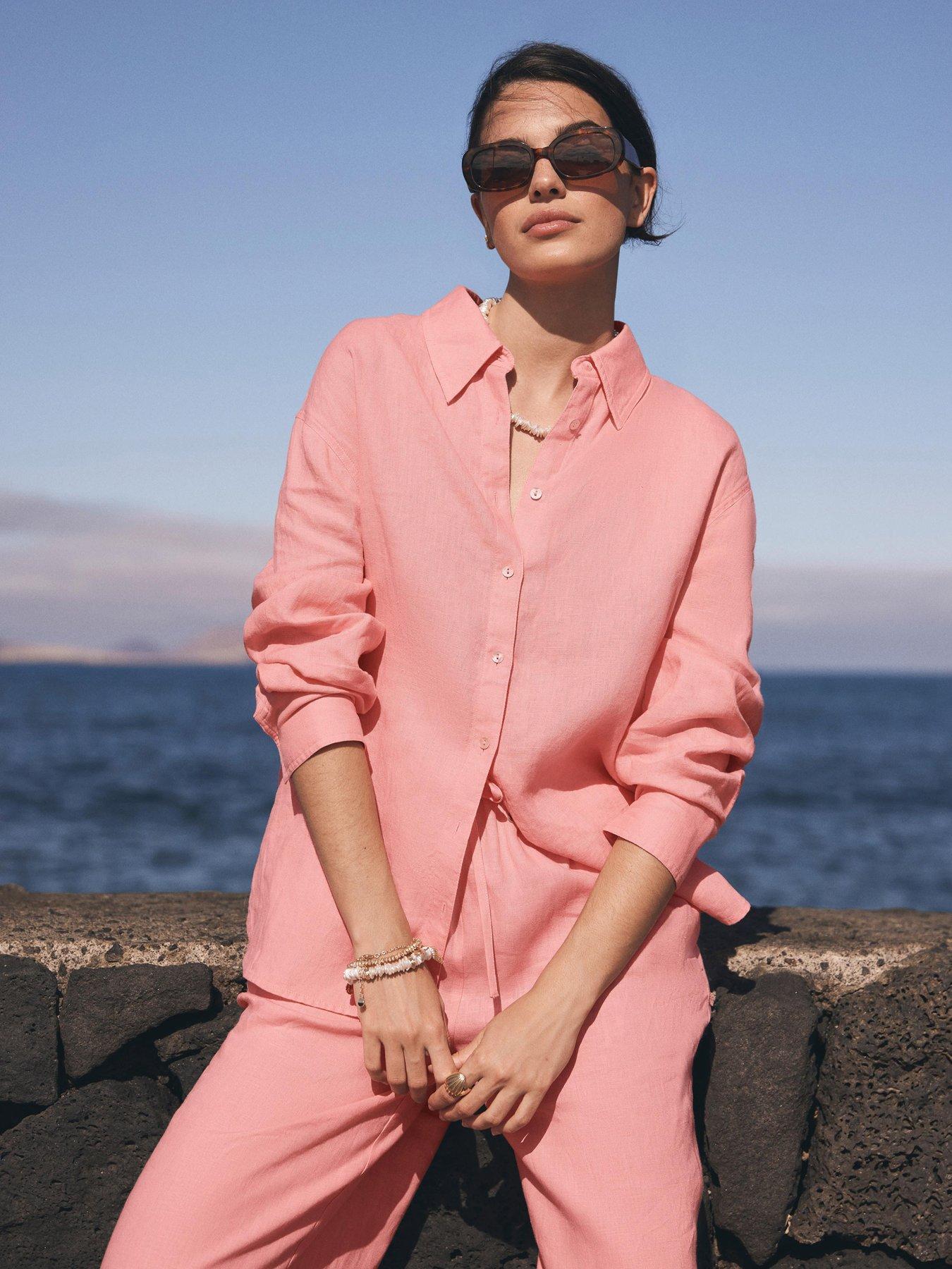 stillFront image of mint-velvet-linen-long-sleeve-shirt-pink
