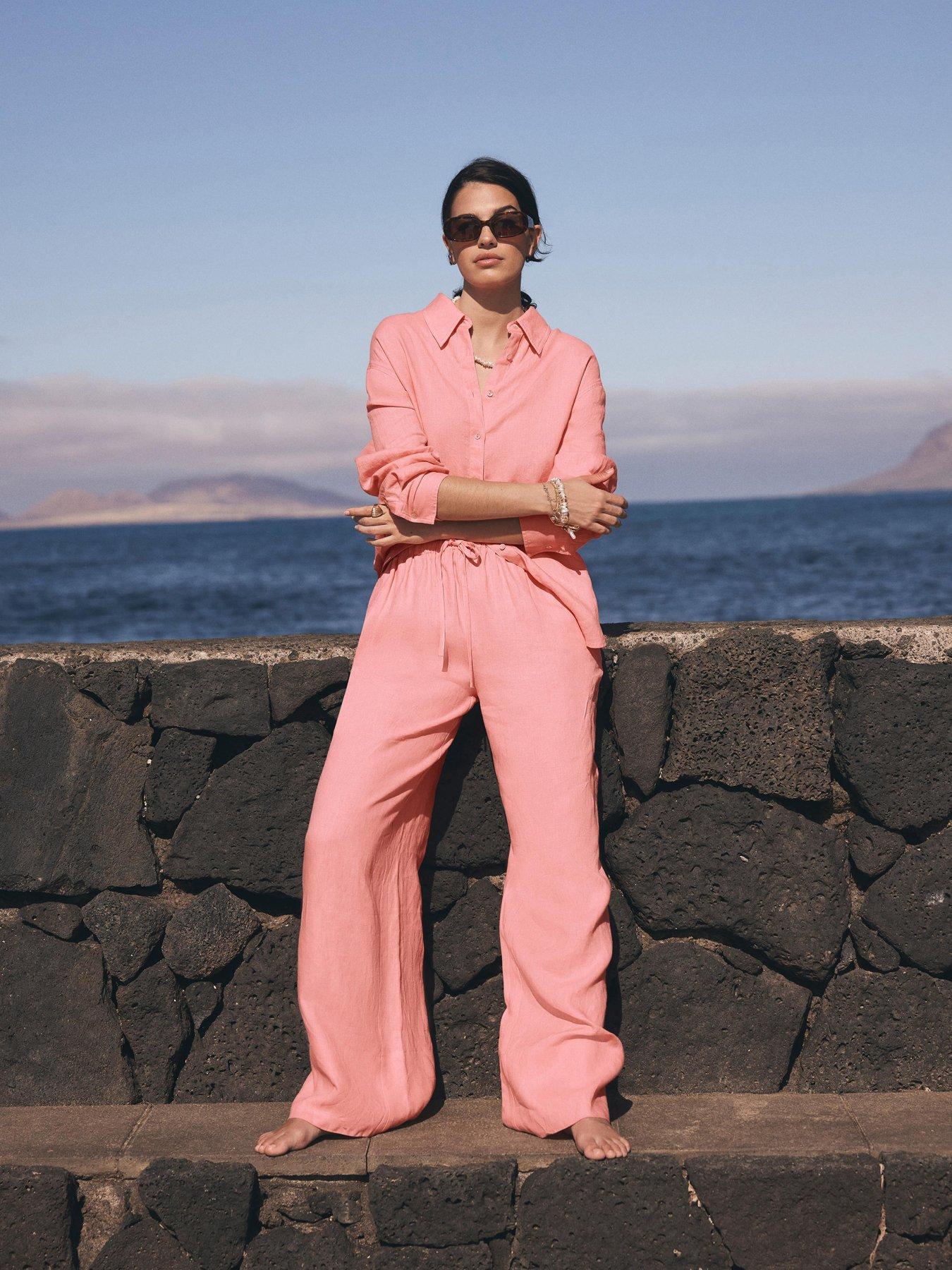  image of mint-velvet-linen-long-sleeve-shirt-pink