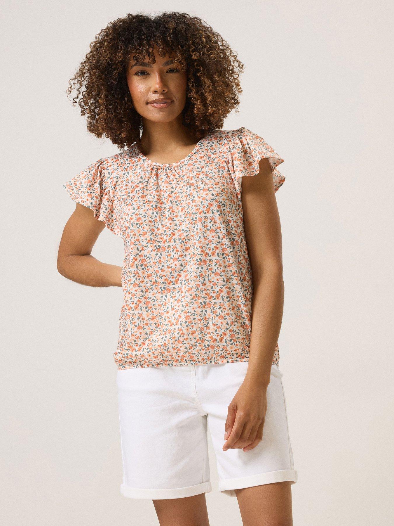 undefined Ditsy Frill Top - Orange