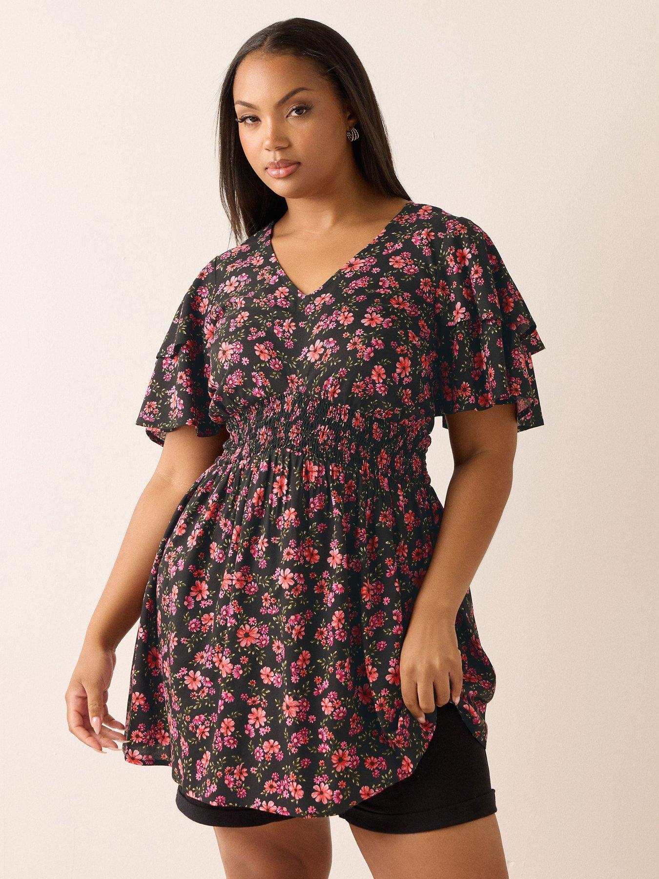 undefined Curve Flutter Sleeve Top - Pink