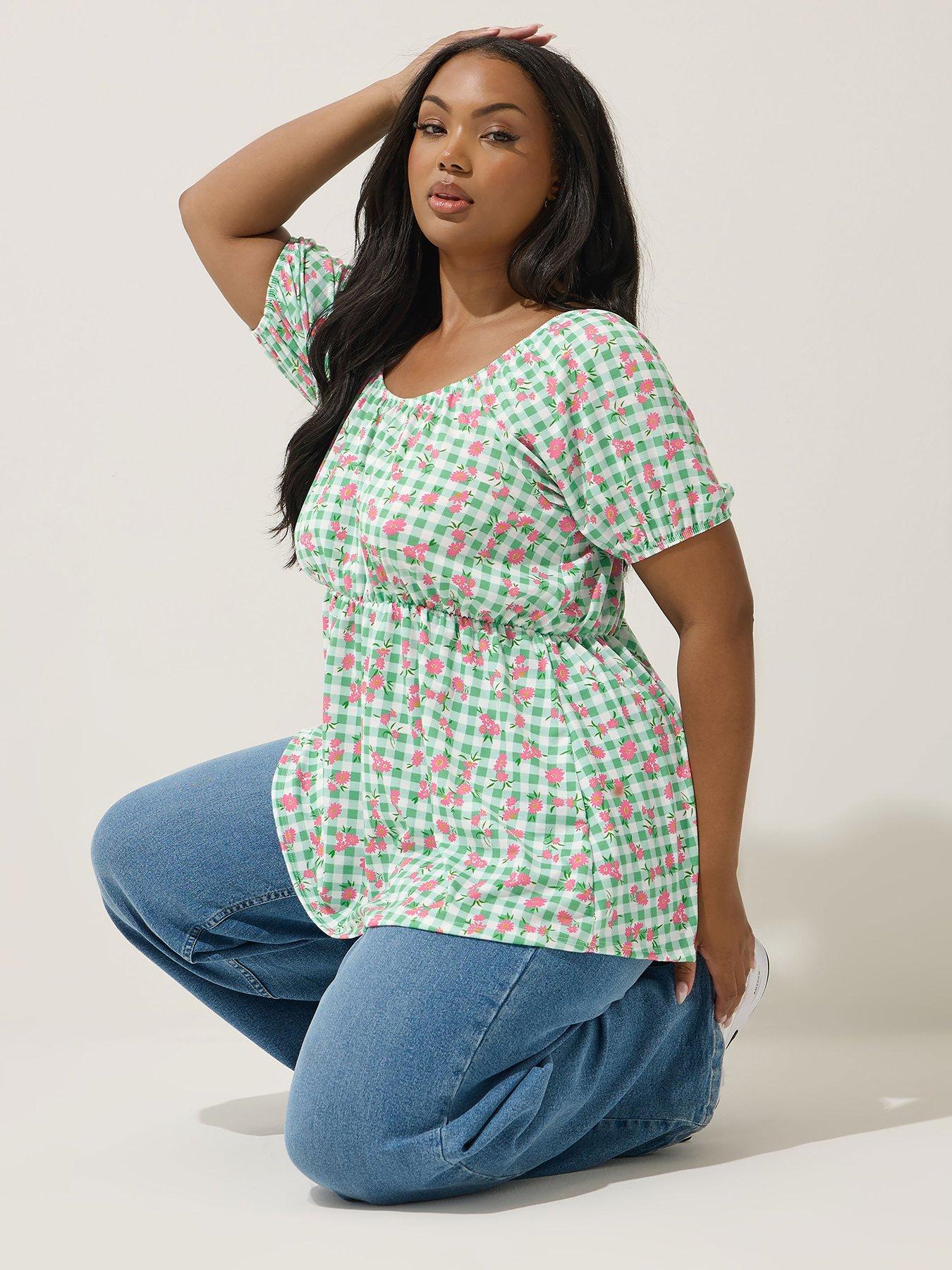 undefined Curve Floral Gingham Bardot Top