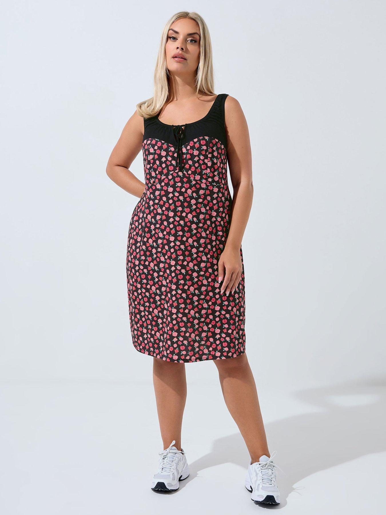 undefined Curve Ditsy Contrast Mini Dress - Black