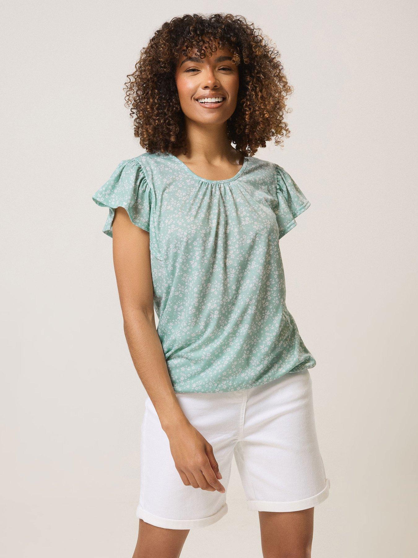 undefined Ditsy Frill Top - Green