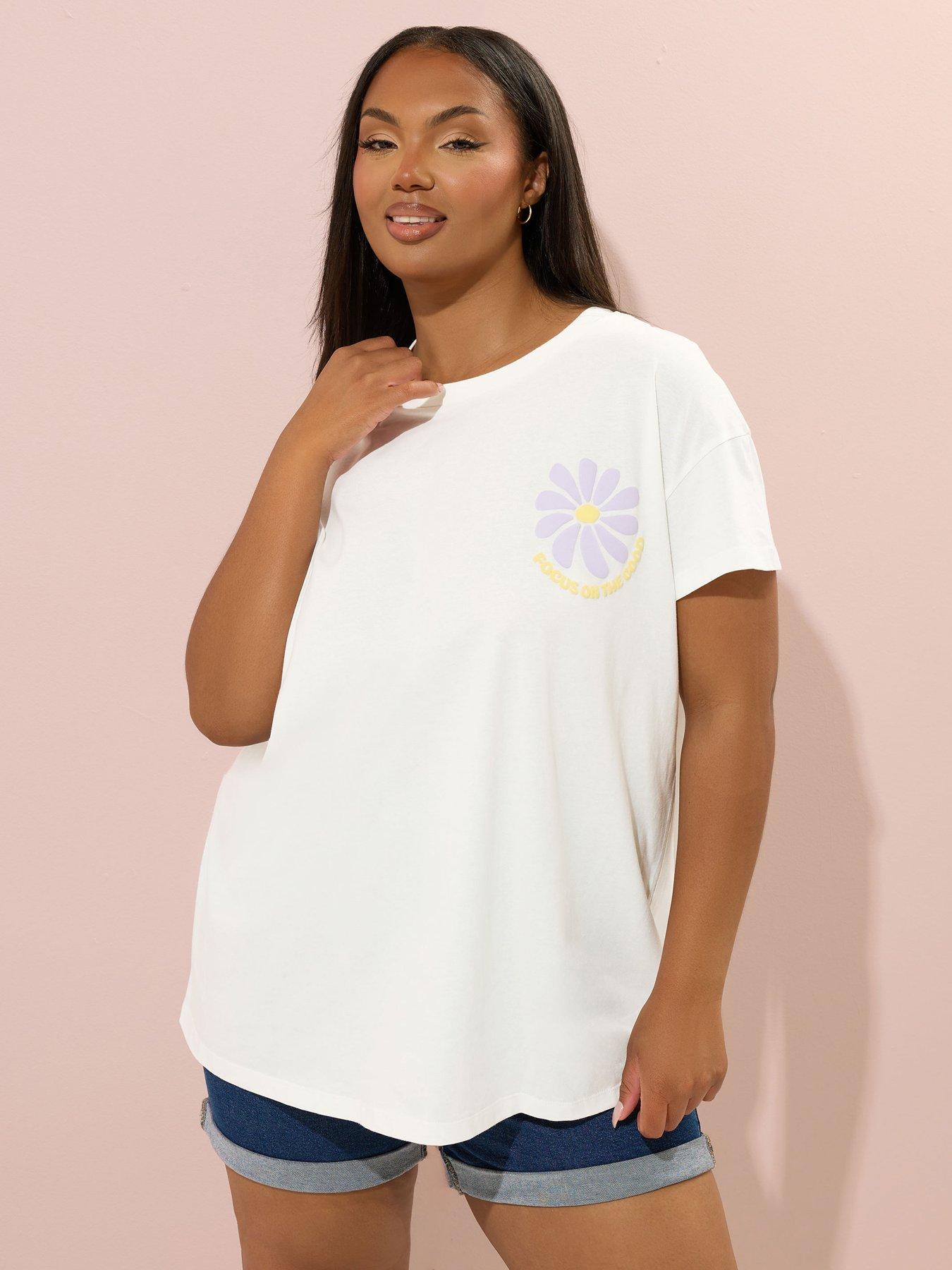 undefined Curve Placement Print T-Shirt - Ivory