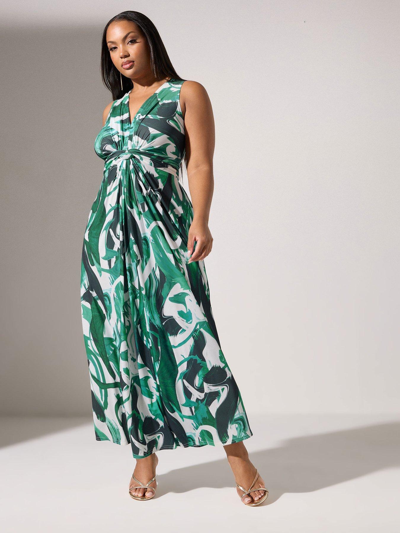 undefined Curve Knot Front Maxi Dress - Green