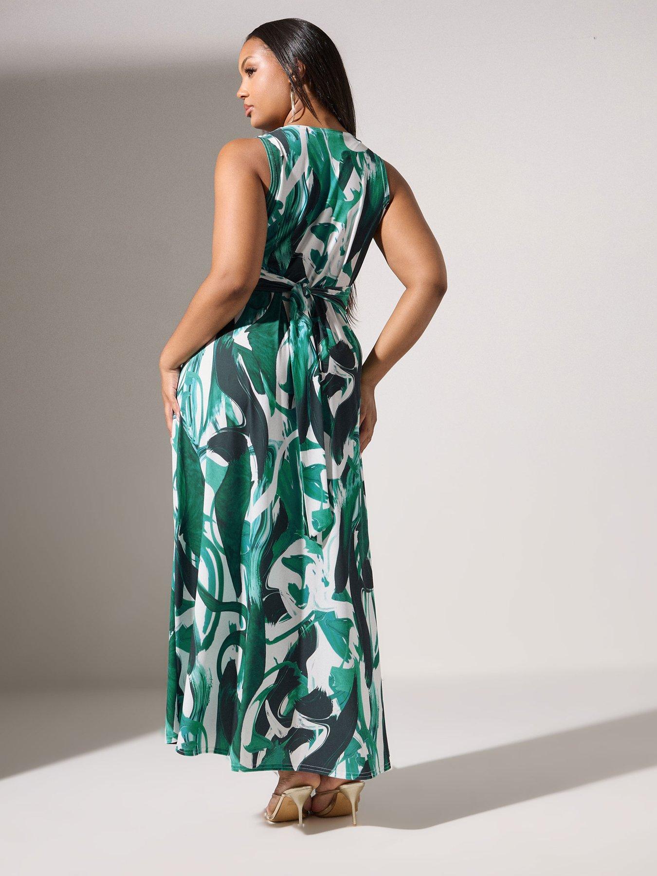 Image 2 of 5 of Yours Curve Knot Front Maxi Dress - Green