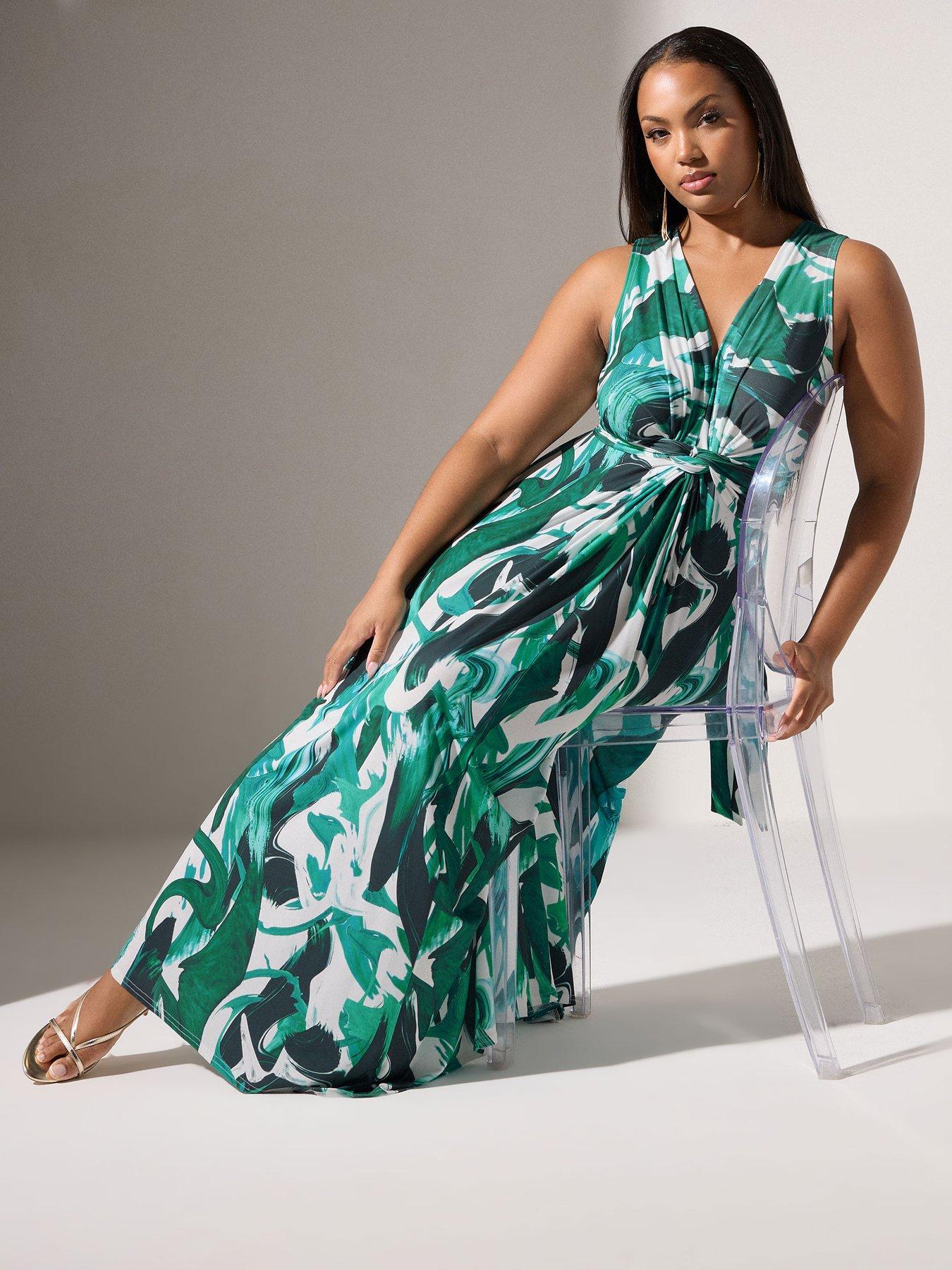 Image 3 of 5 of Yours Curve Knot Front Maxi Dress - Green