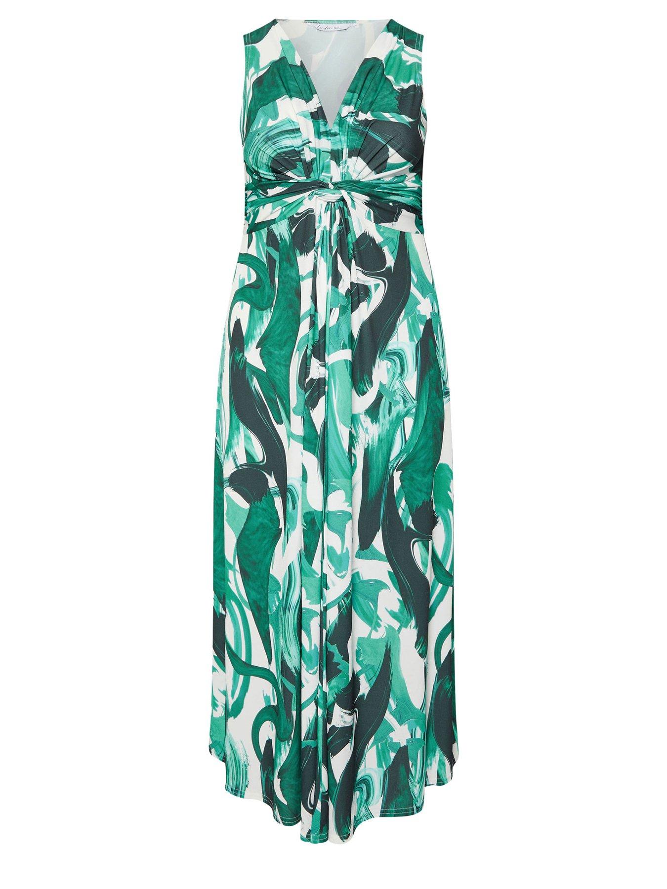 Image 5 of 5 of Yours Curve Knot Front Maxi Dress - Green