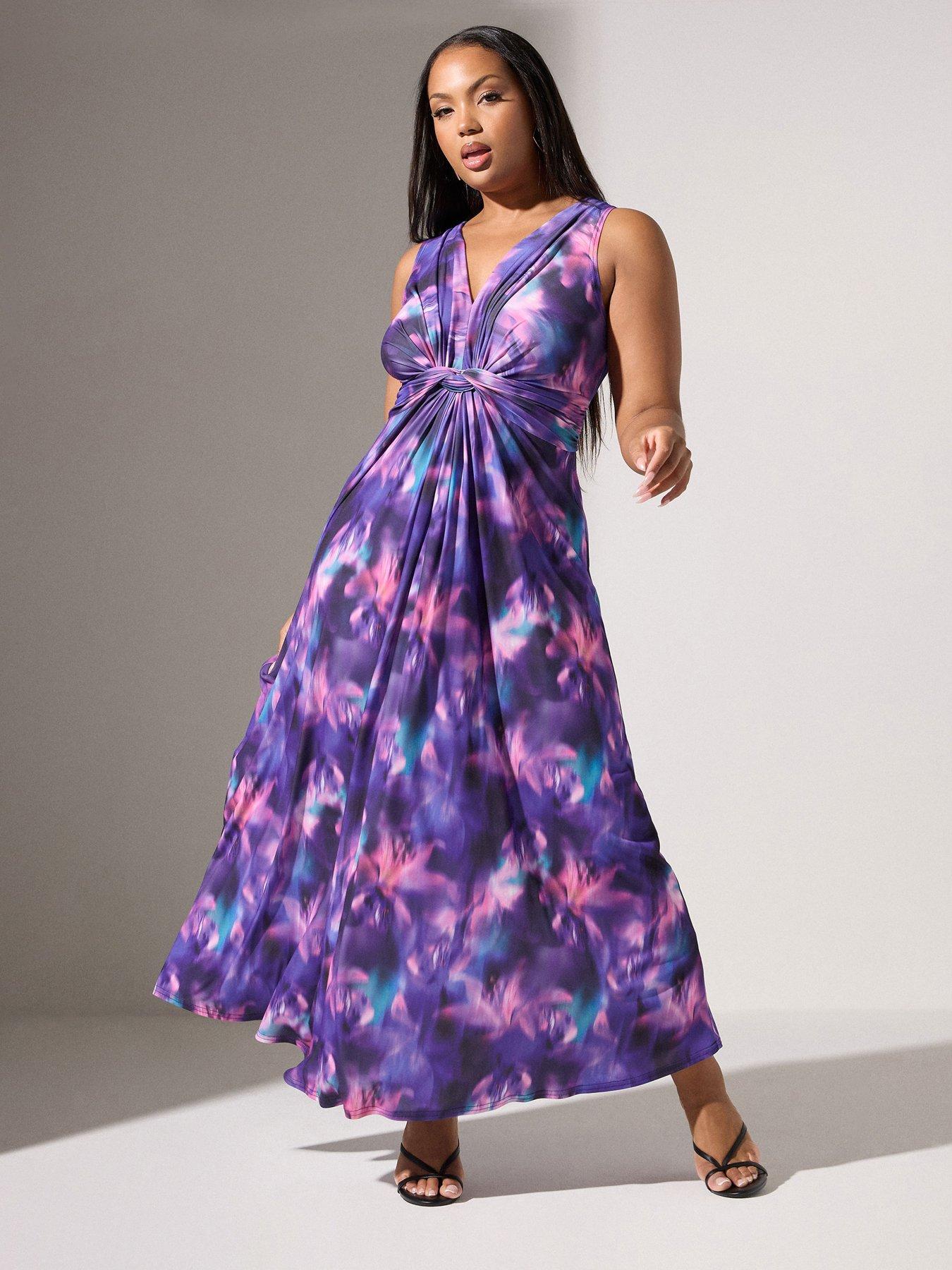 undefined Curve Knot Front Maxi Dress - Purple