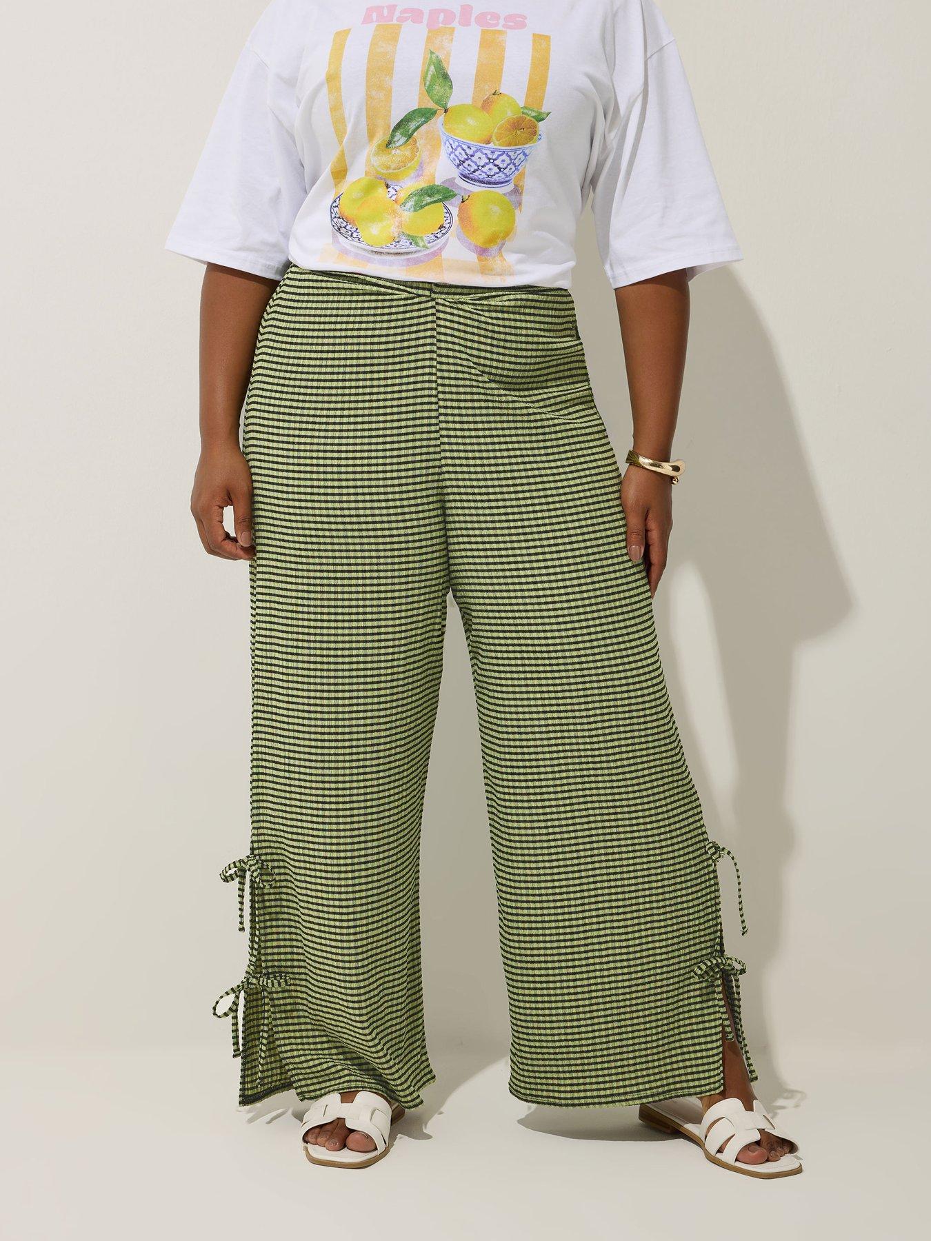 undefined Curve Gingham Tie Trouser - Green