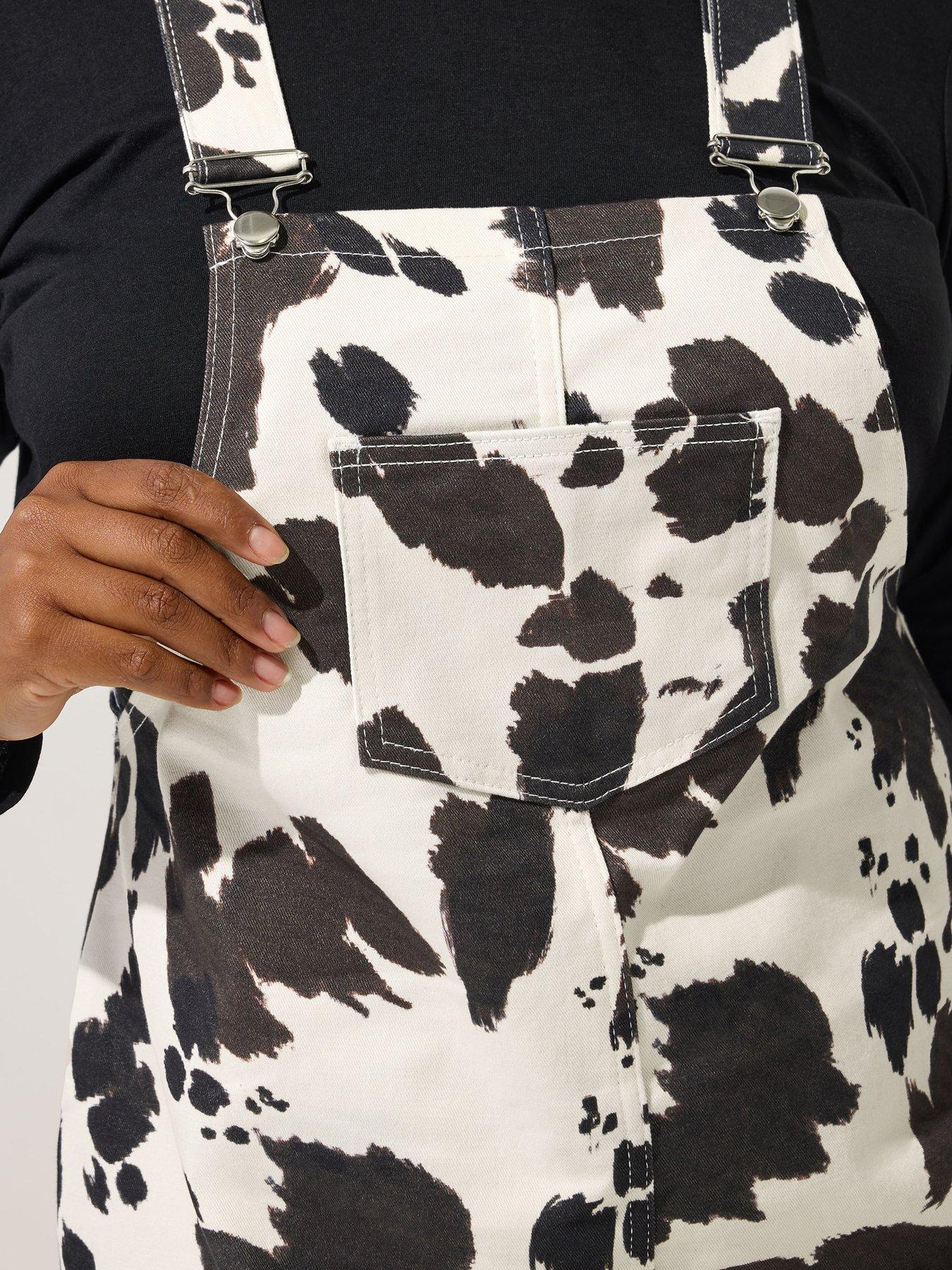  image of yours-curve-cow-denim-pinafore-white