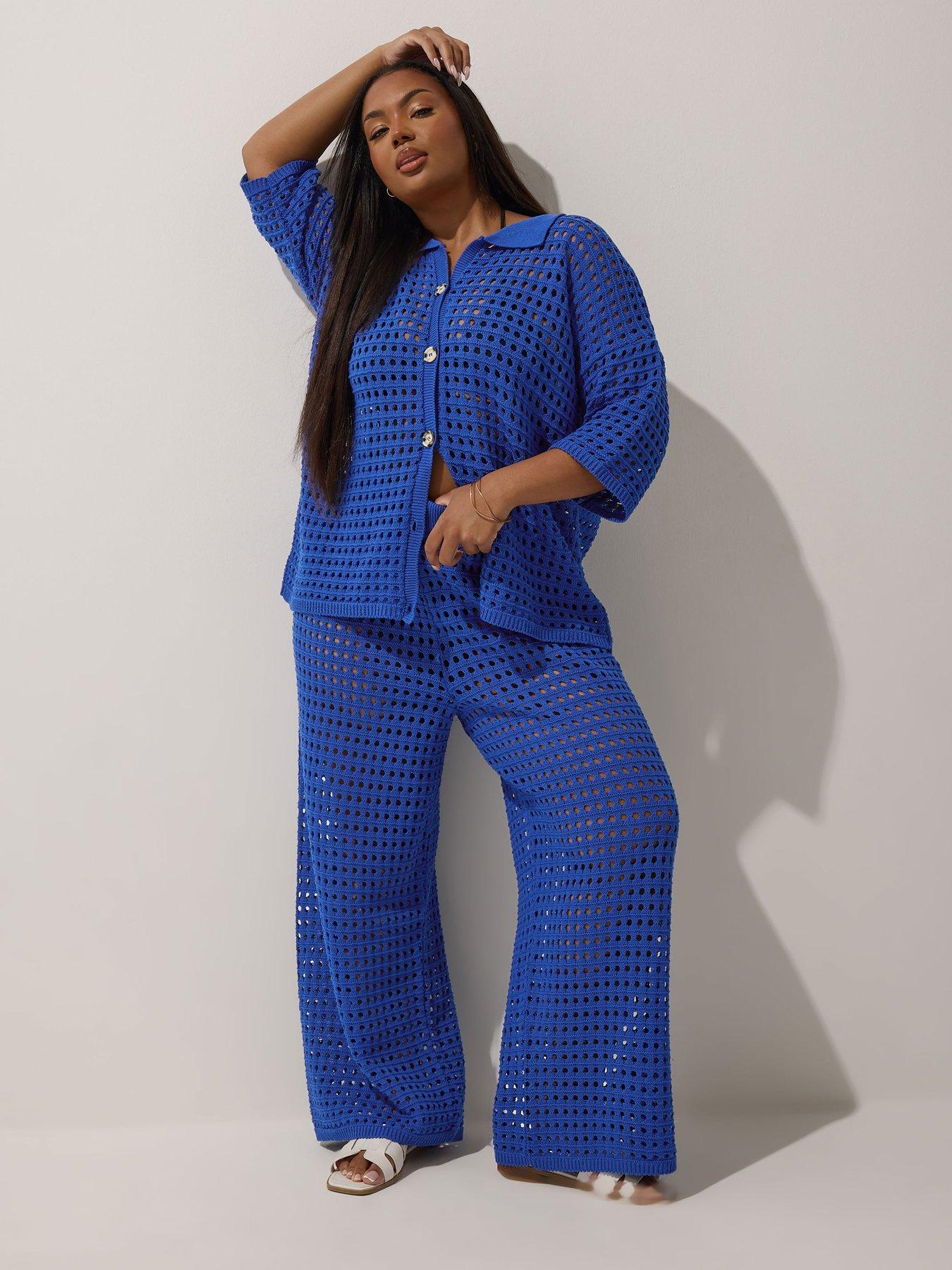  image of yours-curve-button-down-crochet-shirt-blue