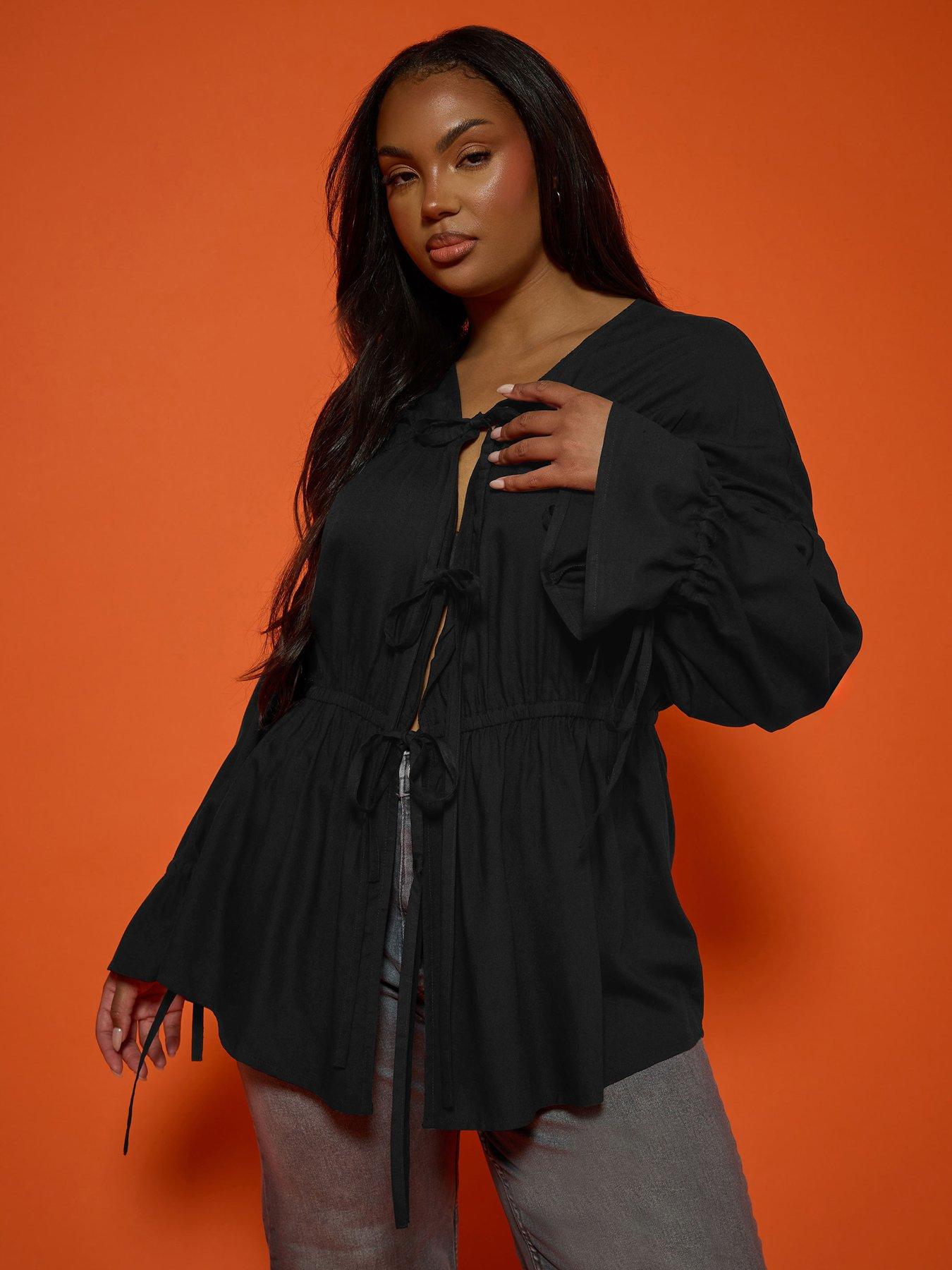 undefined Curve Tie Front Top - Black