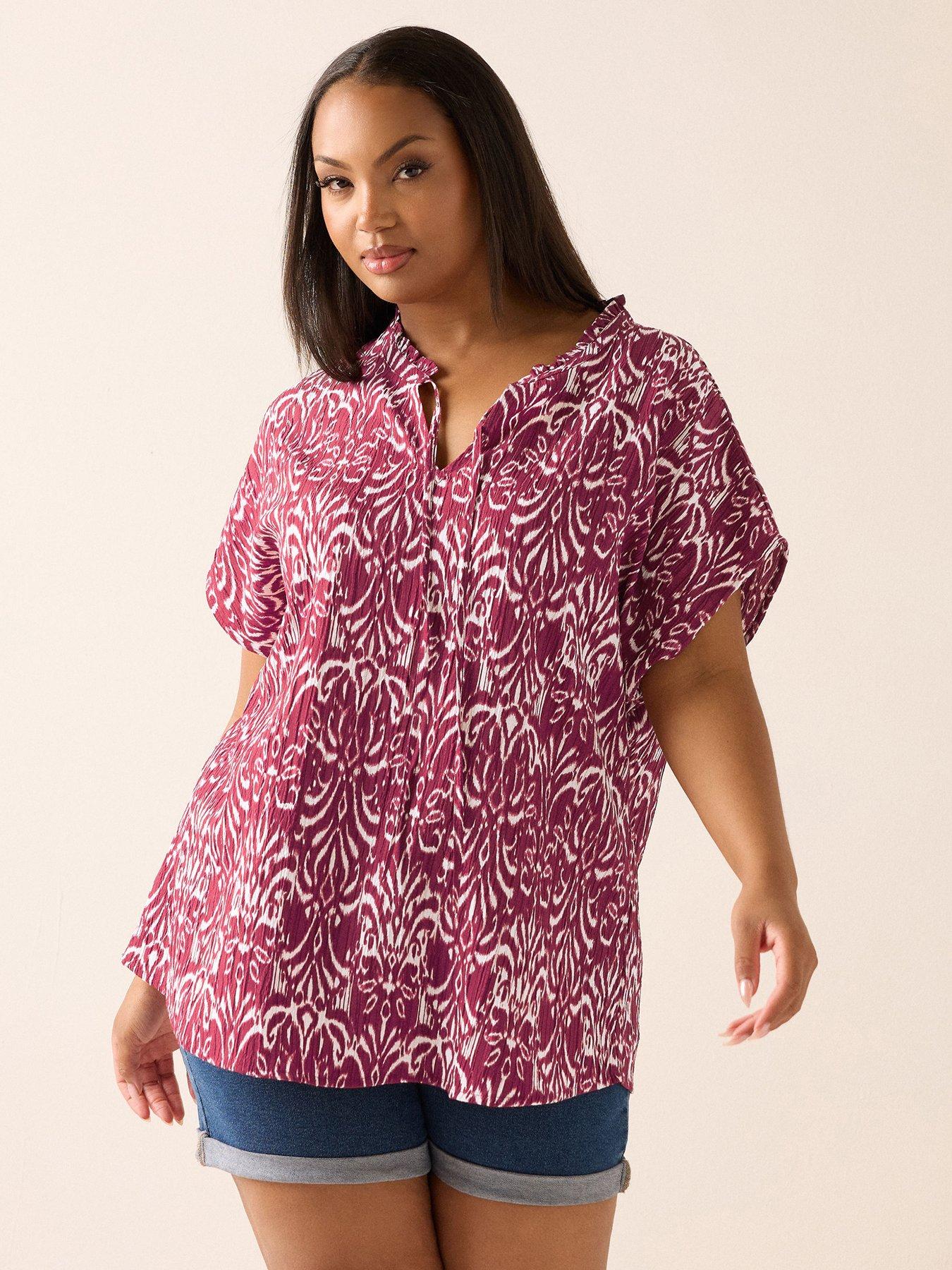 undefined Curve Texture Frill Neck Top - Red