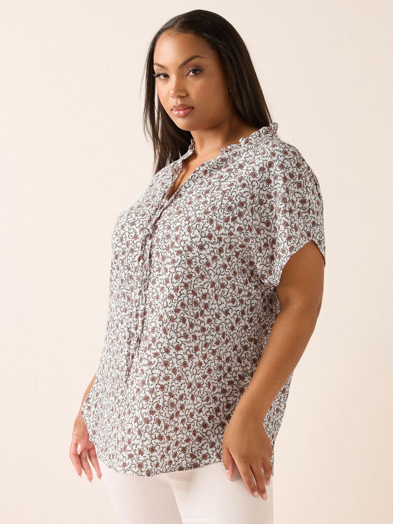 undefined Curve Texture Frill Neck Top - White