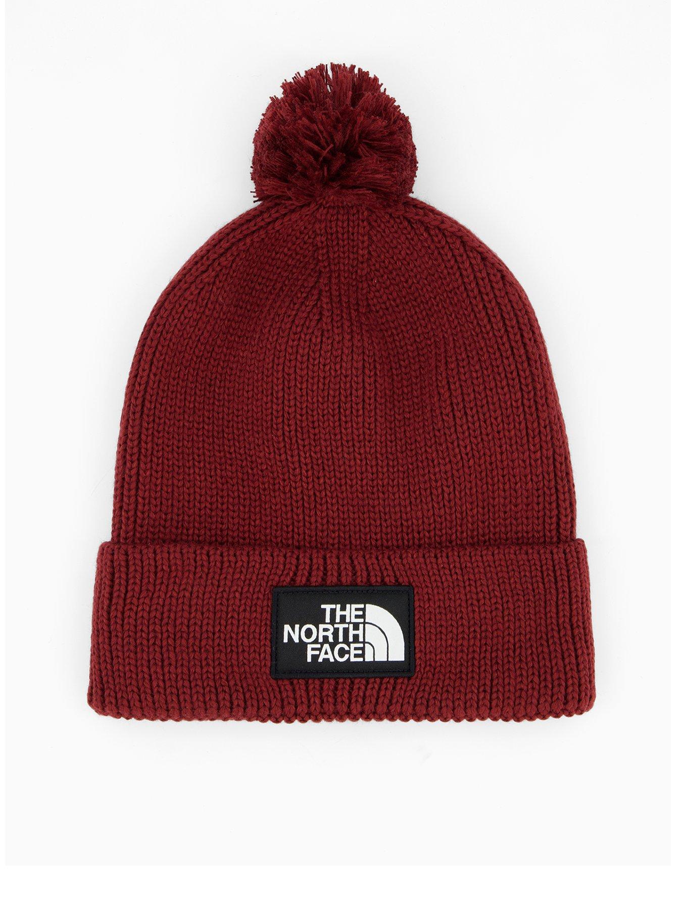 undefined Unisex Tnf Logo Box Pom Beanie - Dark Red