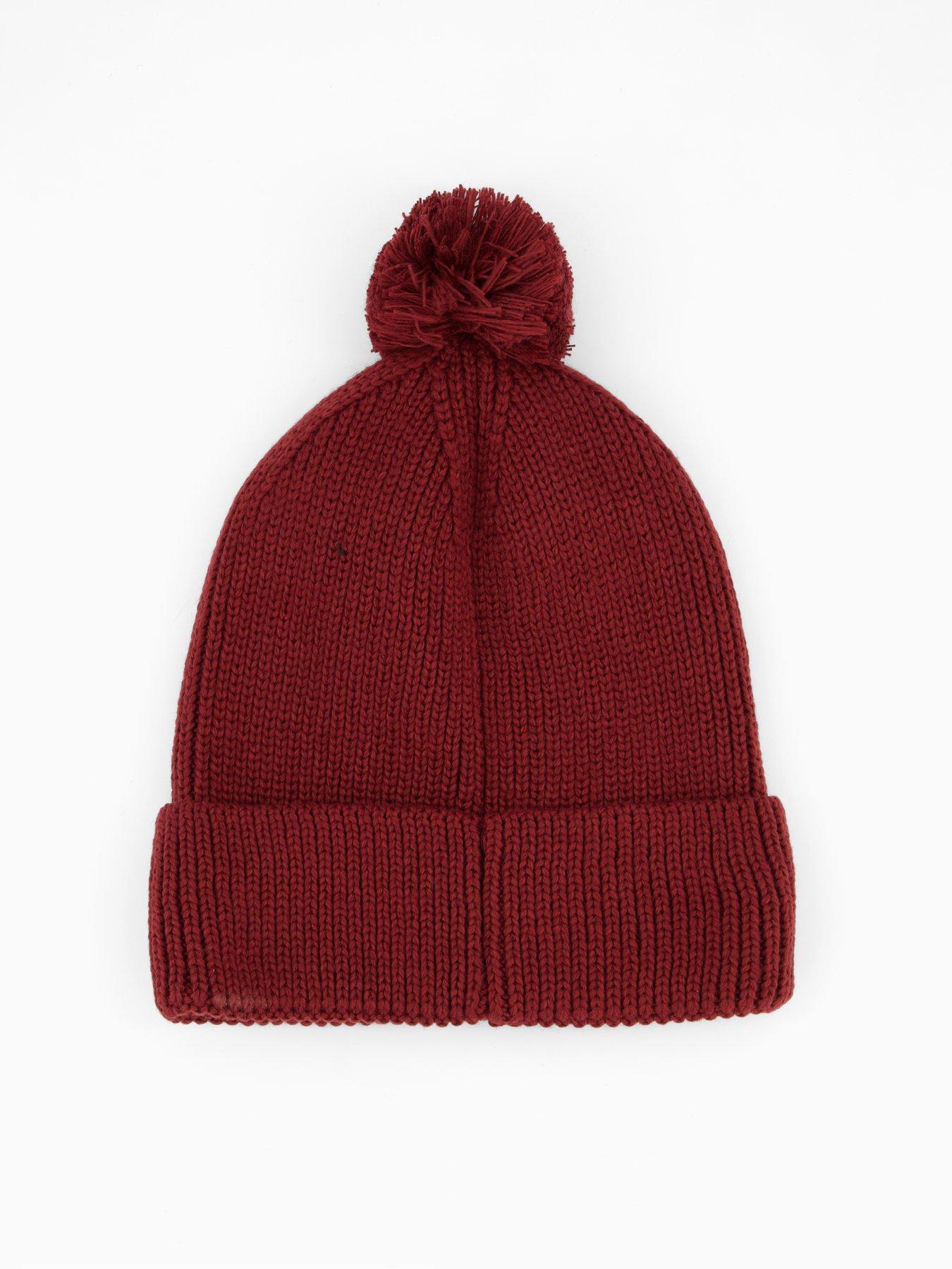  image of the-north-face-unisex-logo-box-pom-beanie-dark-red