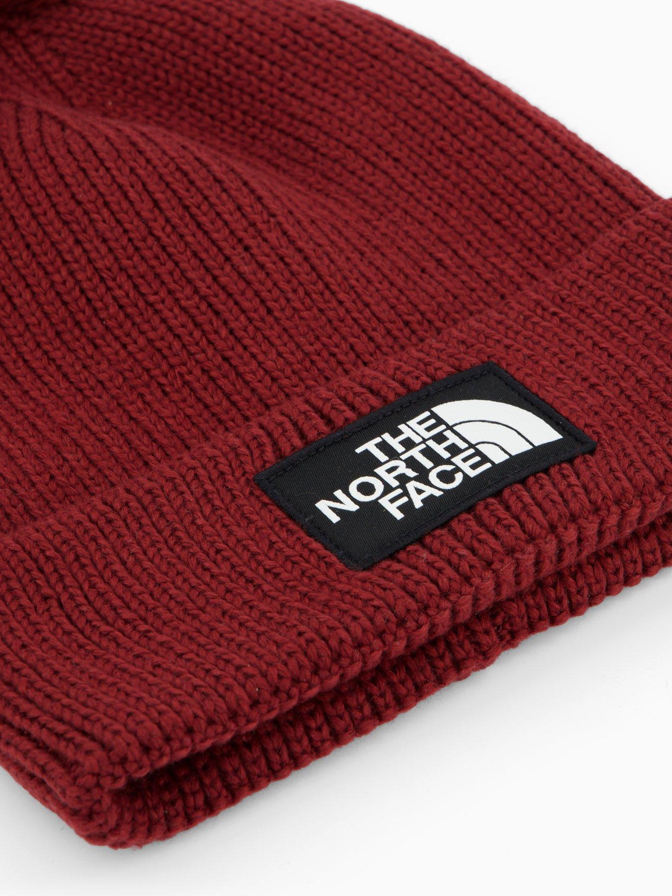  image of the-north-face-unisex-logo-box-pom-beanie-dark-red