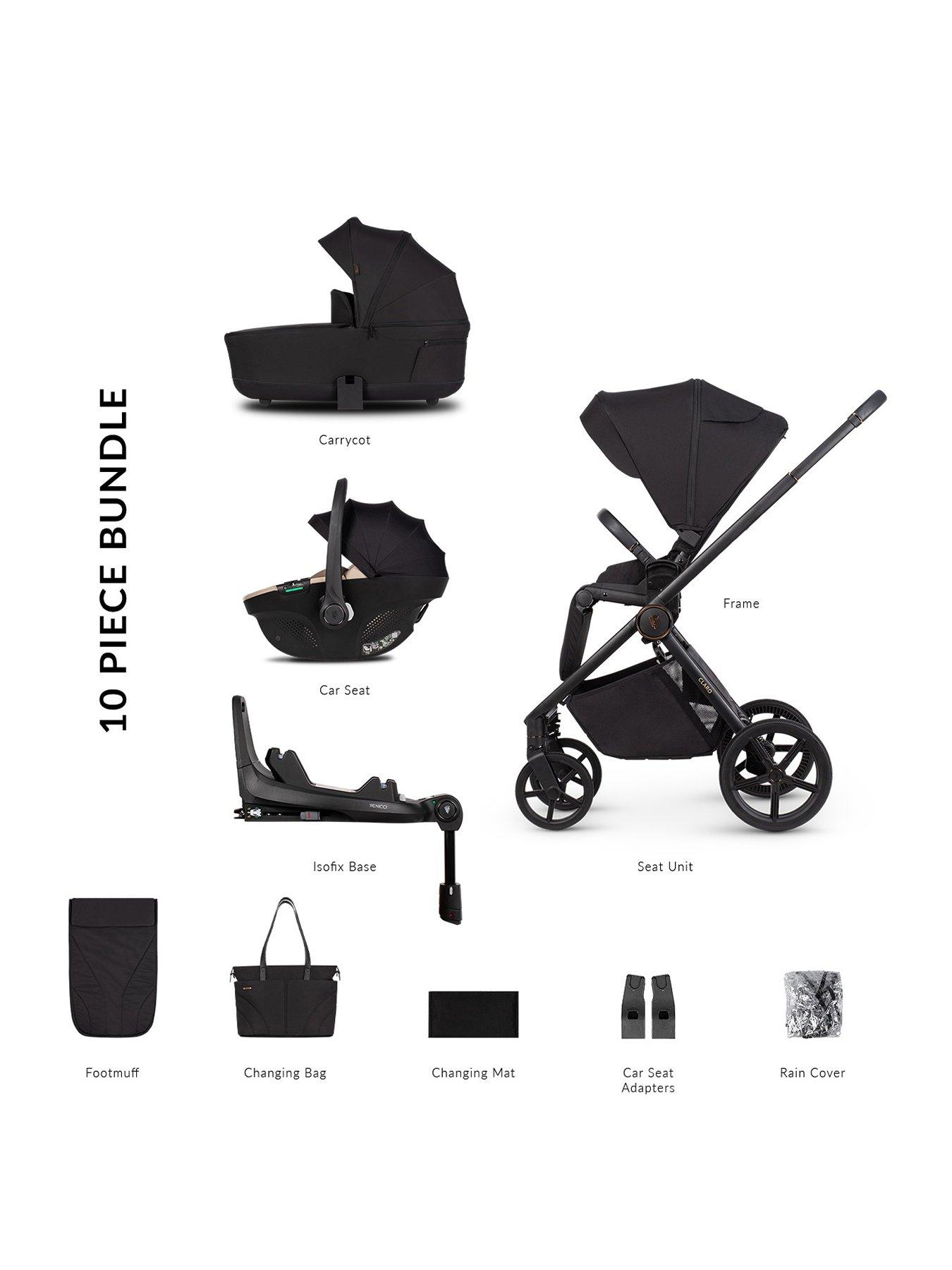 Venicci Claro 3in1 Bundle plus Tiago Beige Car Seat and 360 Base – Noir