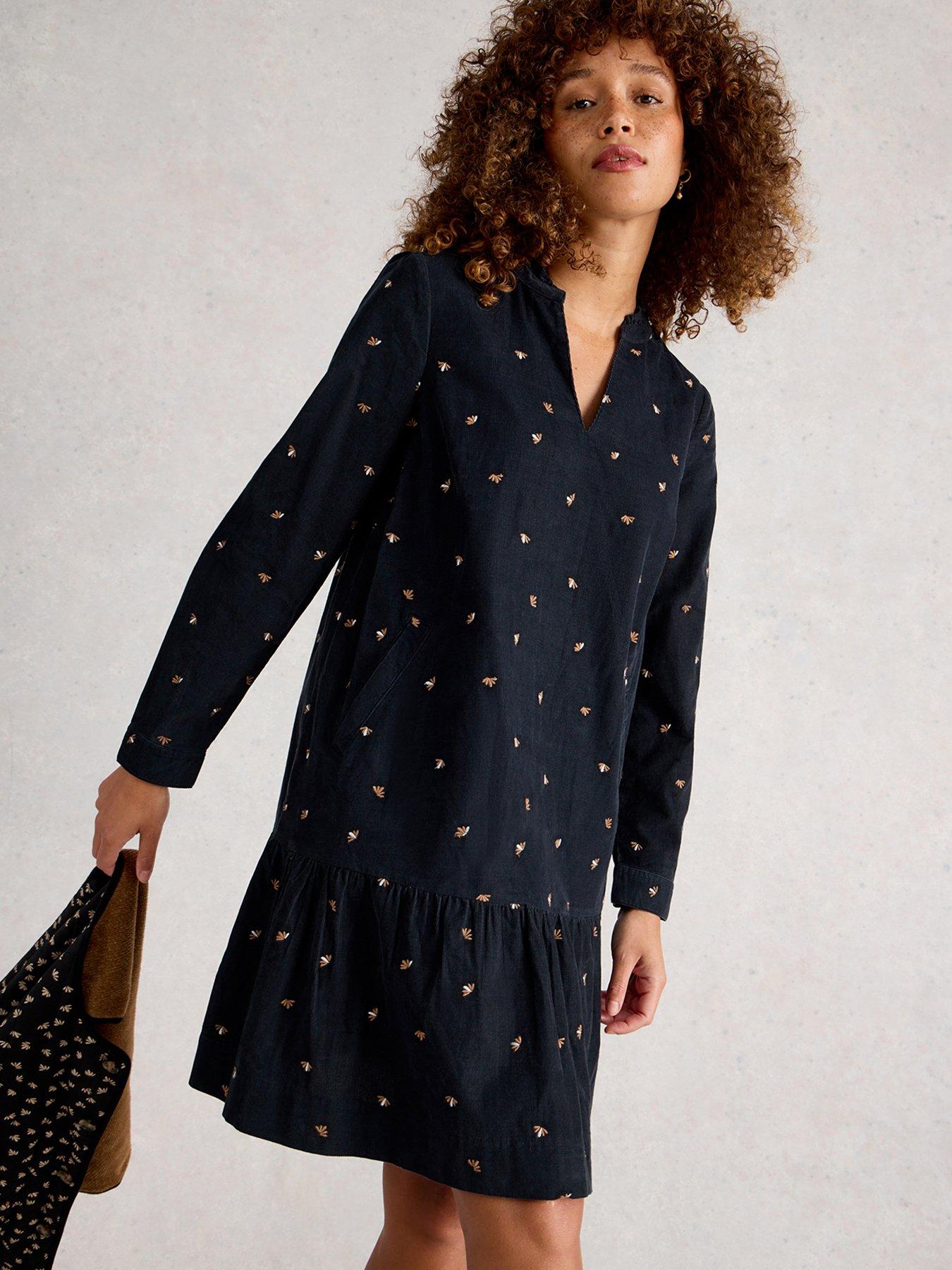 undefined Daria Cord Embroidered Dress  - Black