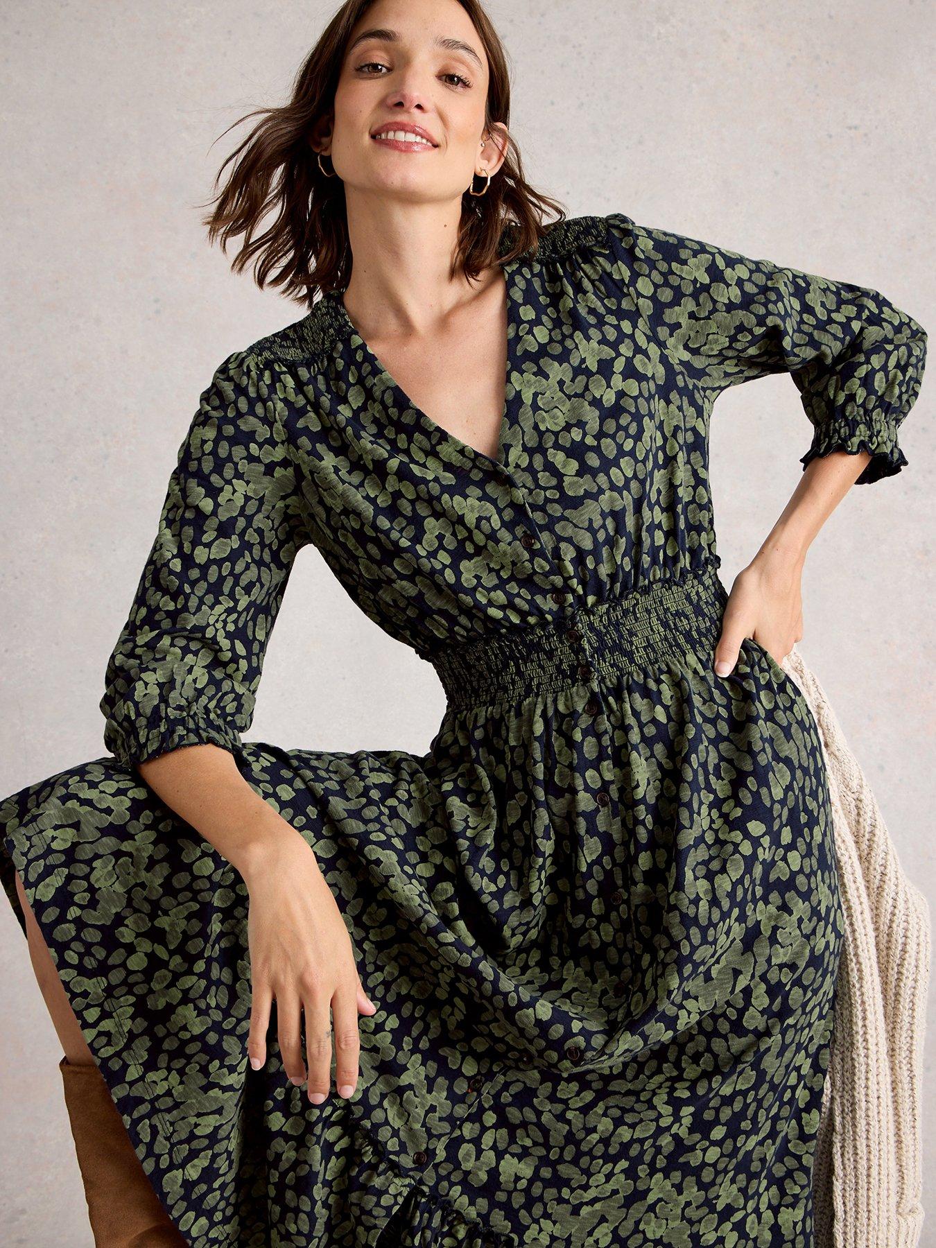  image of white-stuff-jonie-shirred-dress-green