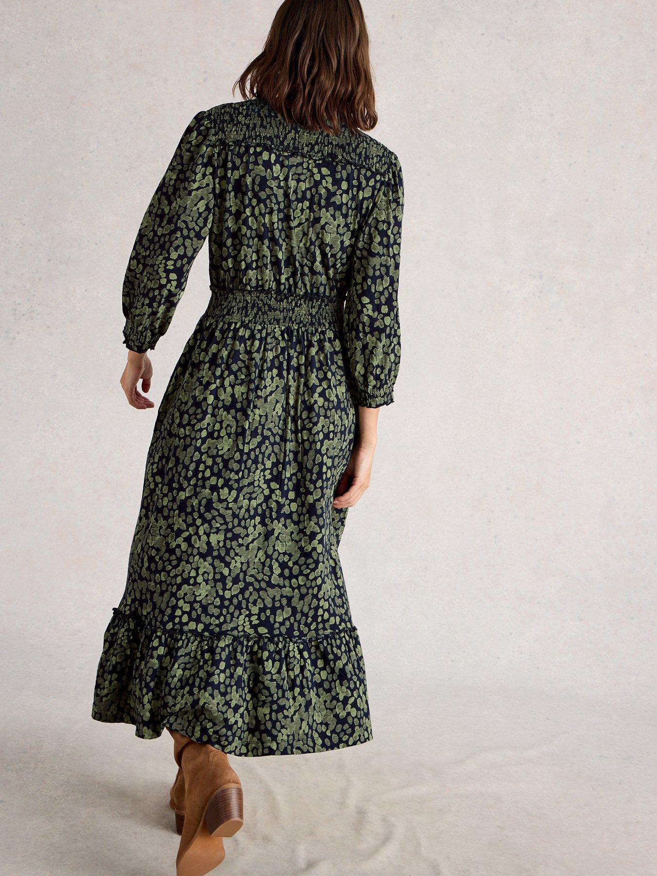  image of white-stuff-jonie-shirred-dress-green