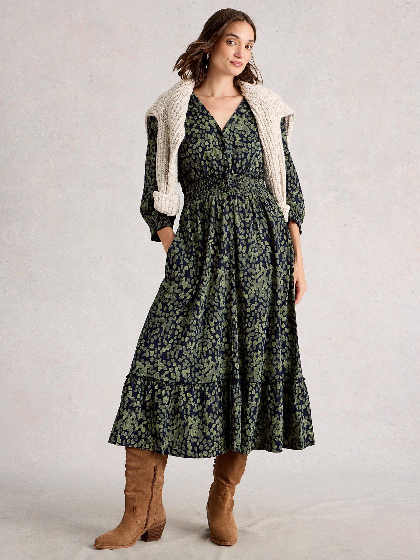  image of white-stuff-jonie-shirred-dress-green